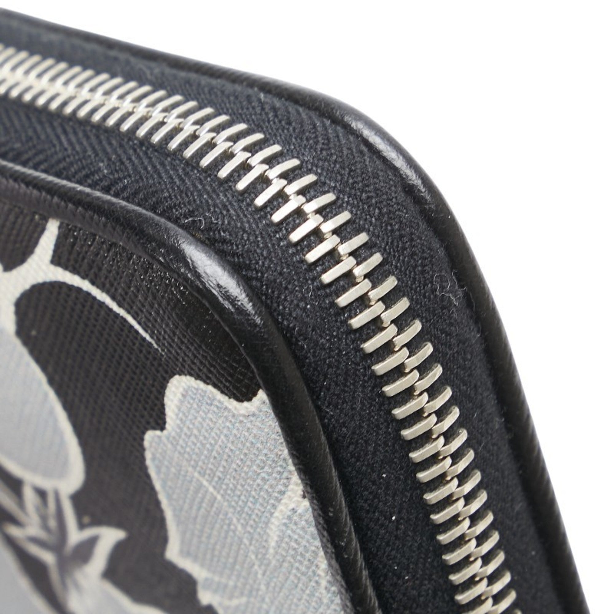 Prada Saffiano Black Gray Leather Long Wallet (Bi-Fold) (Pre-Owned)