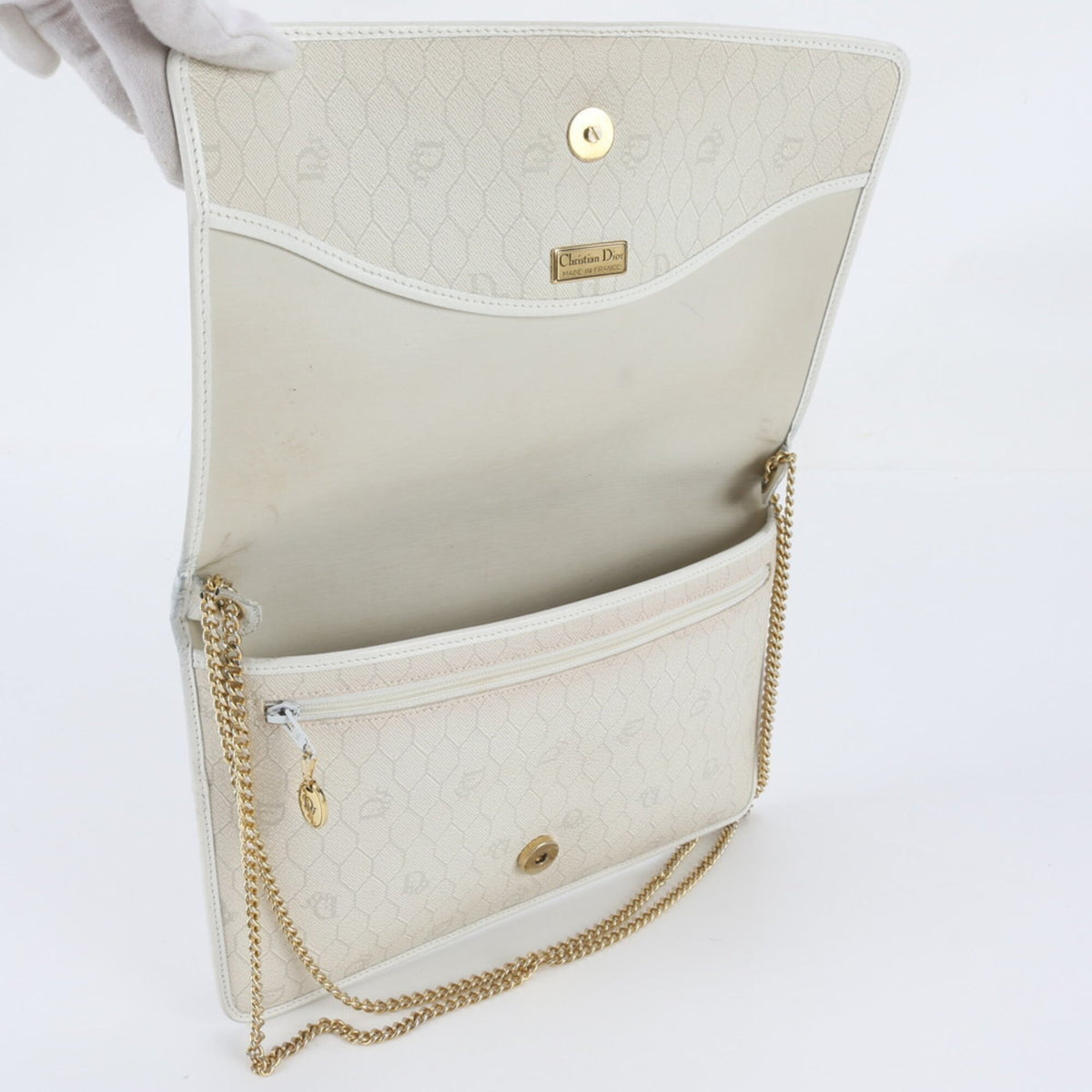 Christian Dior Beige Leather Coated Canvas Shoulder Bag Tote Bag (Pre-Owned)