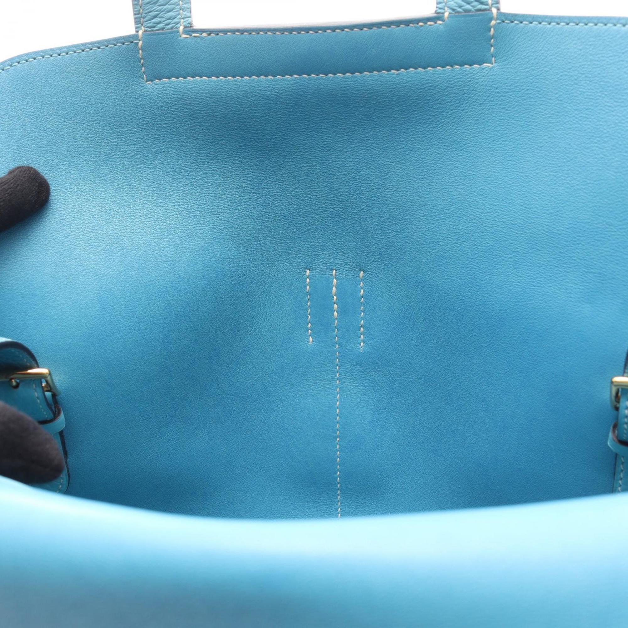Hermes Alezan Blue Taurillon Clemence Leather Handbag (Pre-Owned)