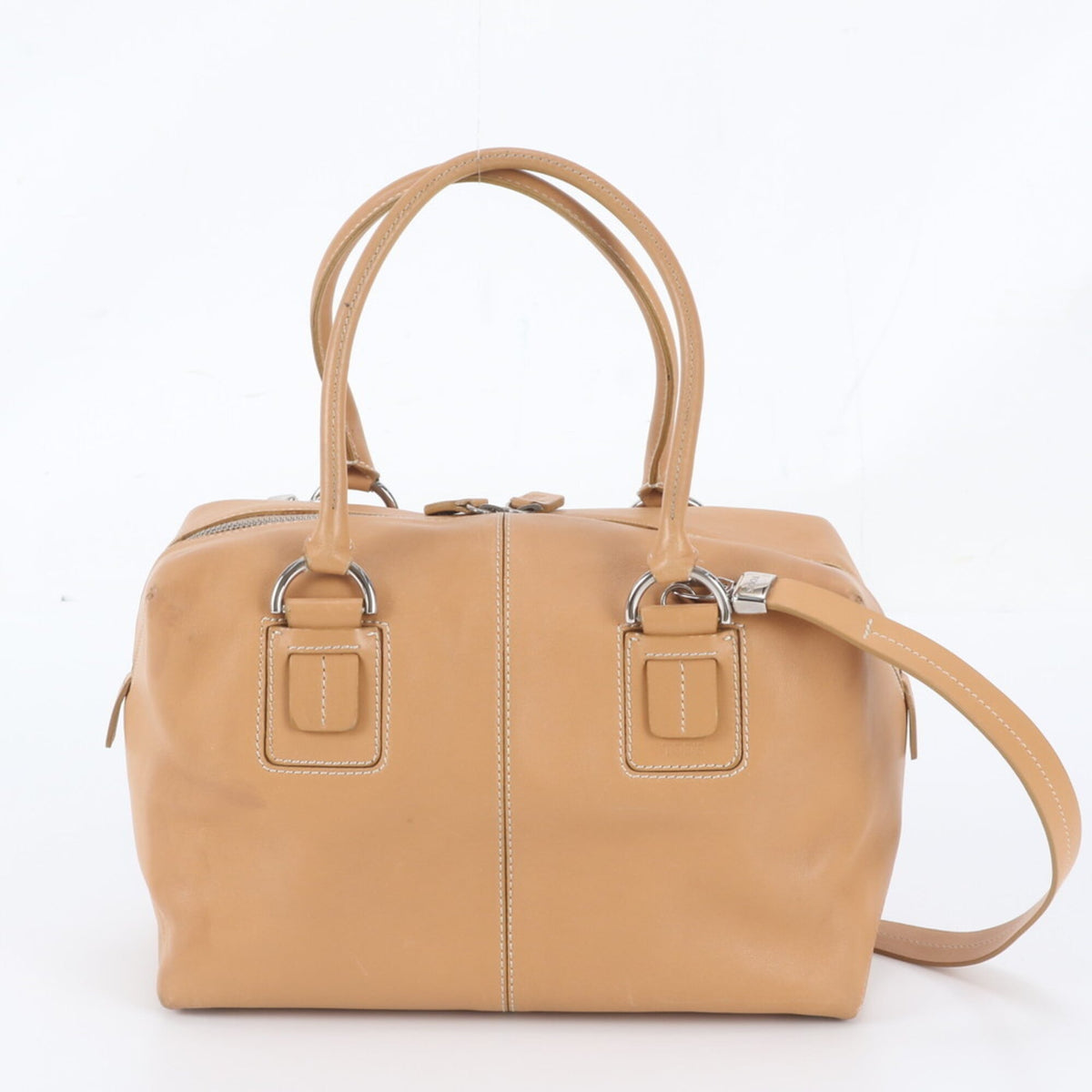 Tod's Beige Leather Boston Bag Crossbody Bag Handbag Shoulder Bag Tote Bag (Pre-Owned)