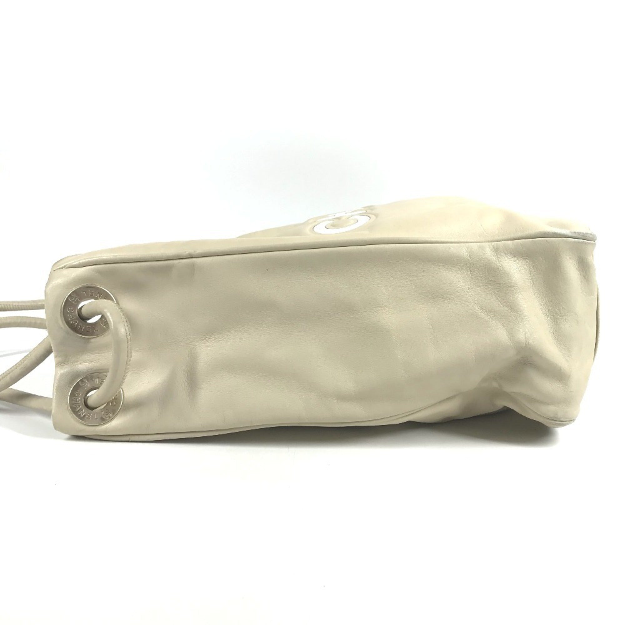 Chanel Beige White Leather Shoulder Bag Tote Bag (Pre-Owned)