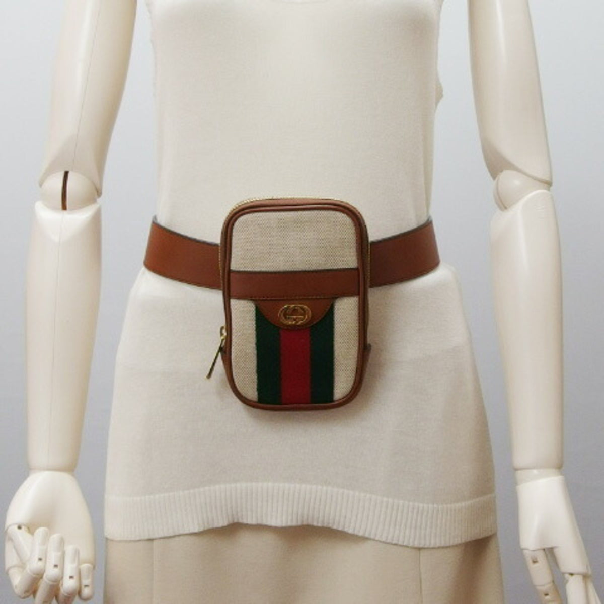 Gucci Beige Brown Canvas Leather Fanny Pack (Pre-Owned)