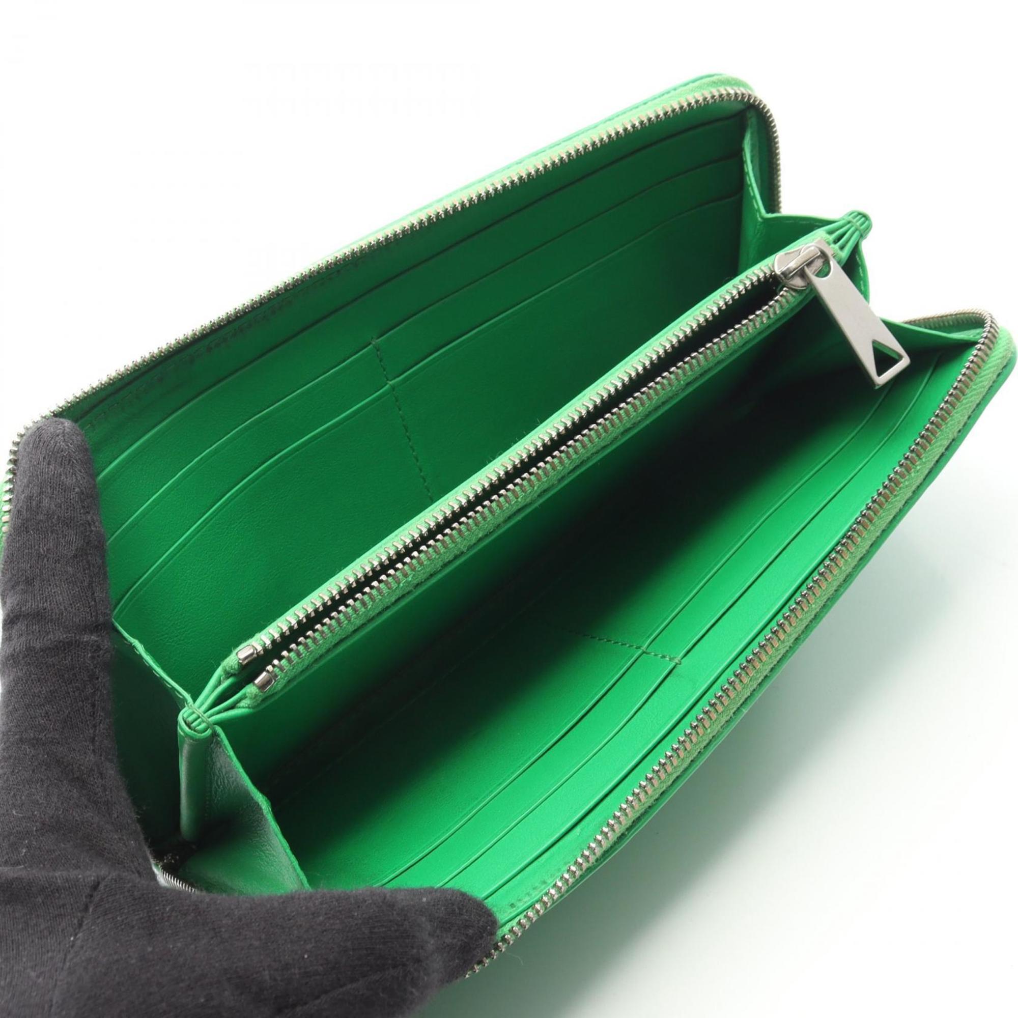 Bottega Veneta Intrecciato Green Leather Long Wallet (Bi-Fold) (Pre-Owned)