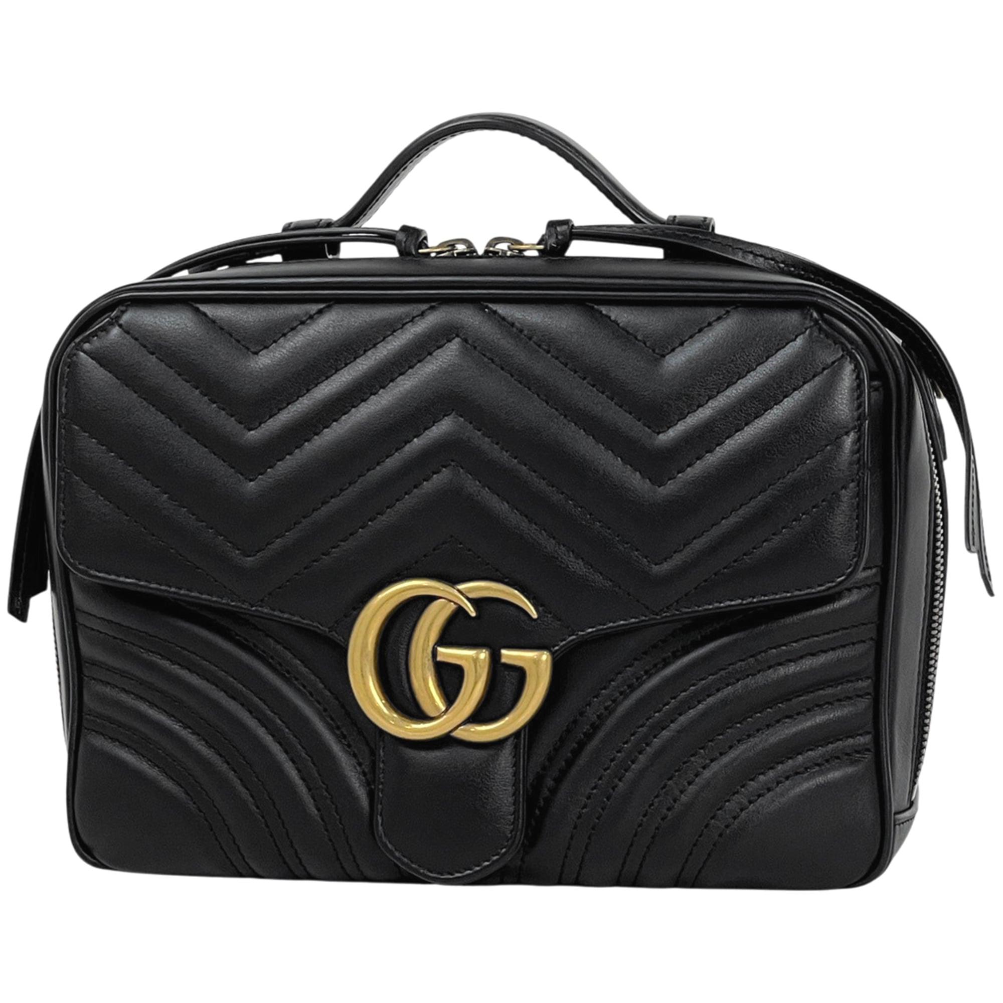 Gucci Gg Marmont Black Leather Handbag Shoulder Bag (Pre-Owned)
