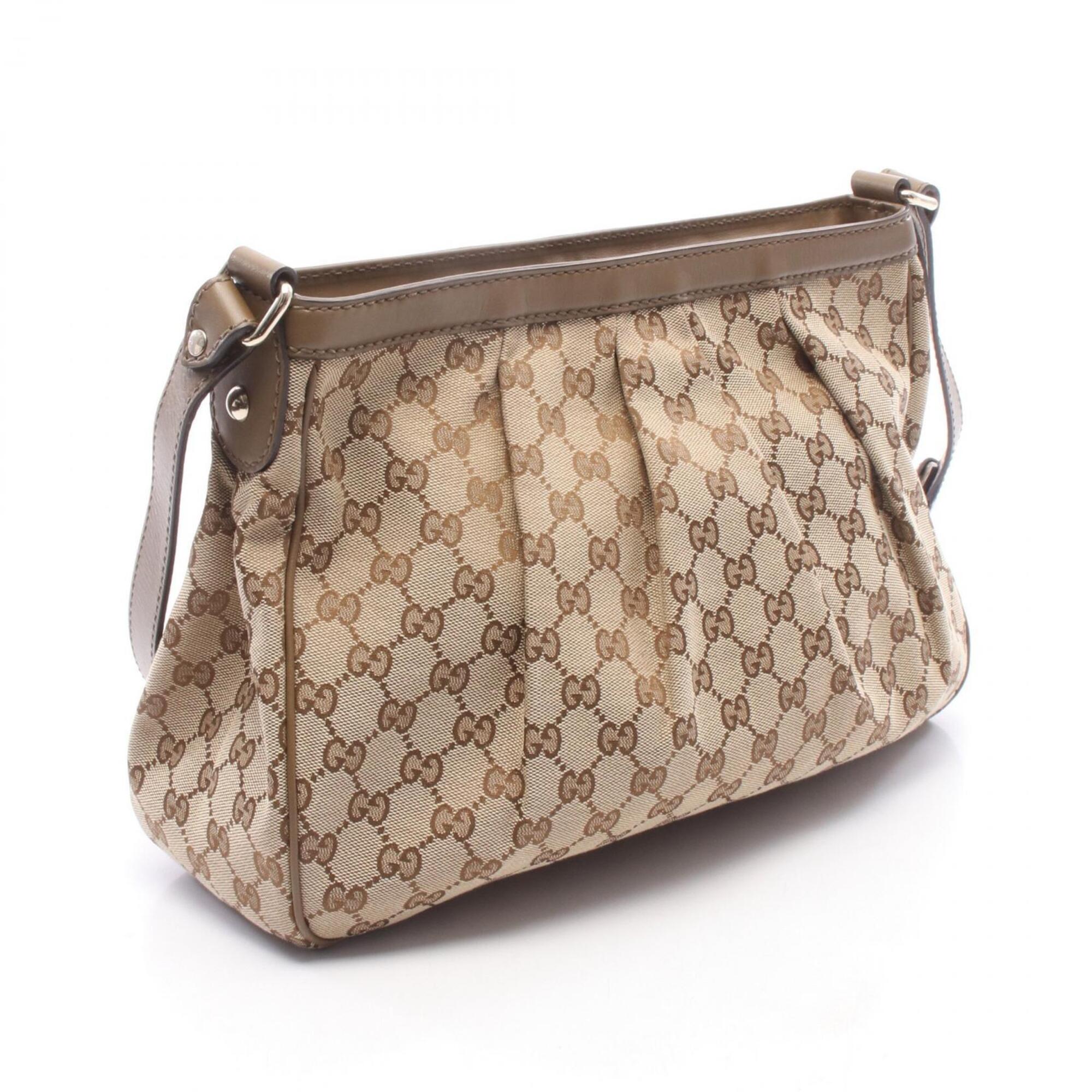 Gucci Beige Brown Canvas Leather Handbag Shoulder Bag (Pre-Owned)