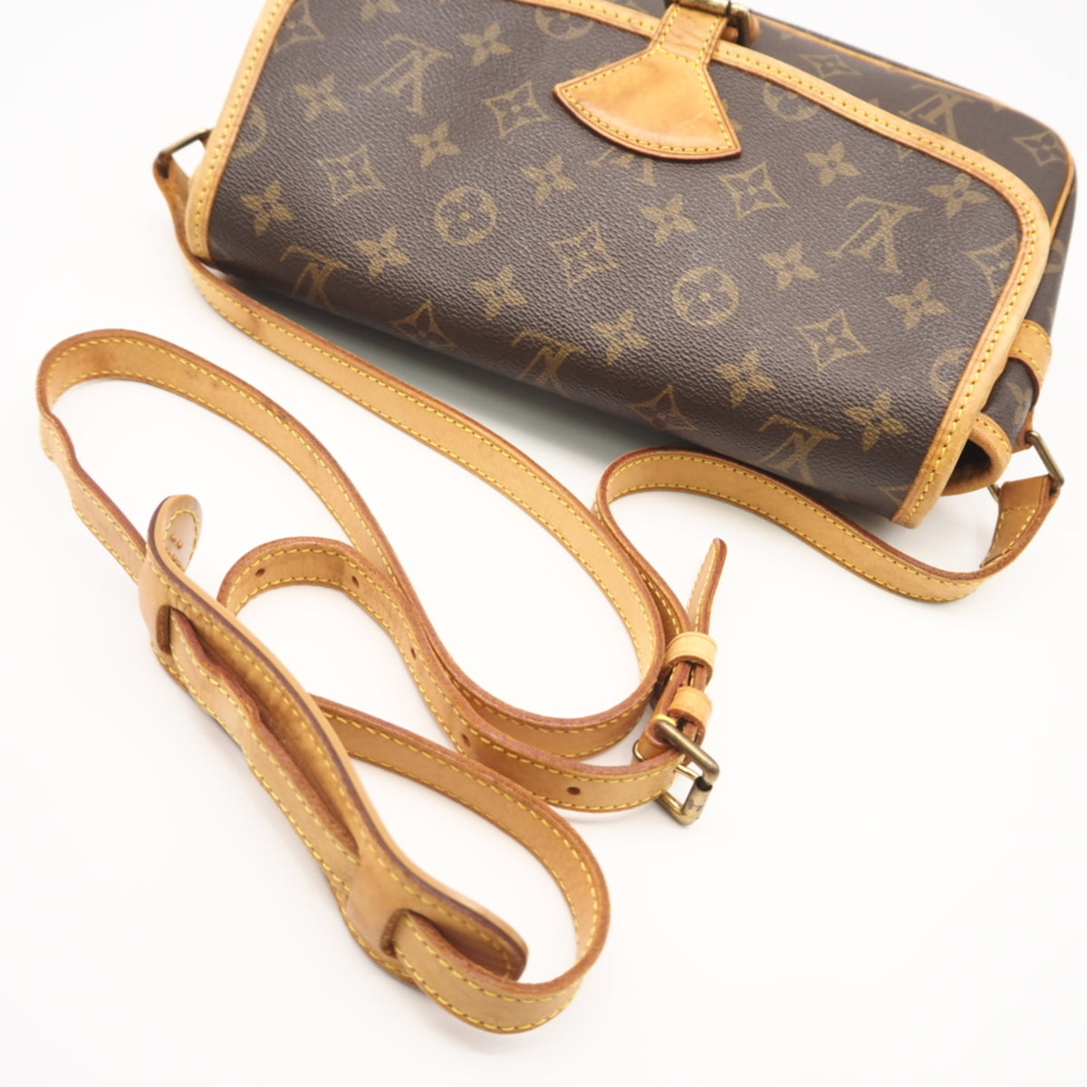 Louis Vuitton Monogram Beige Brown Coated Canvas Leather Shoulder Bag (Pre-Owned)