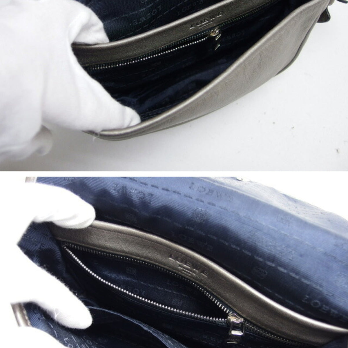 Loewe Silver Gray Leather Pochette Shoulder Bag (Pre-Owned)