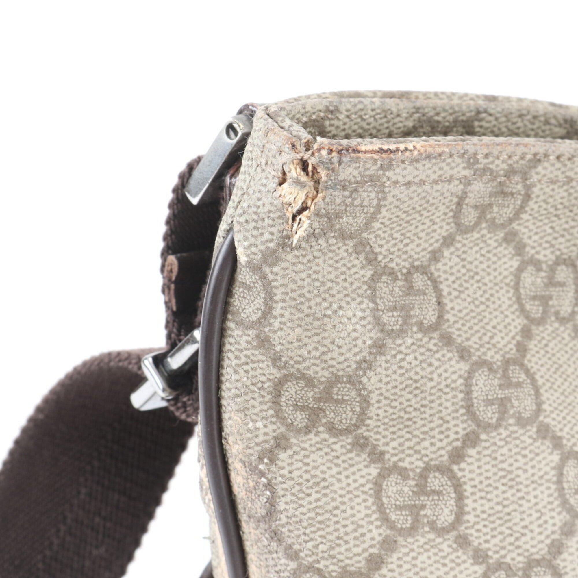 Gucci Beige Leather Coated Canvas Shoulder Bag Tote Bag (Pre-Owned)