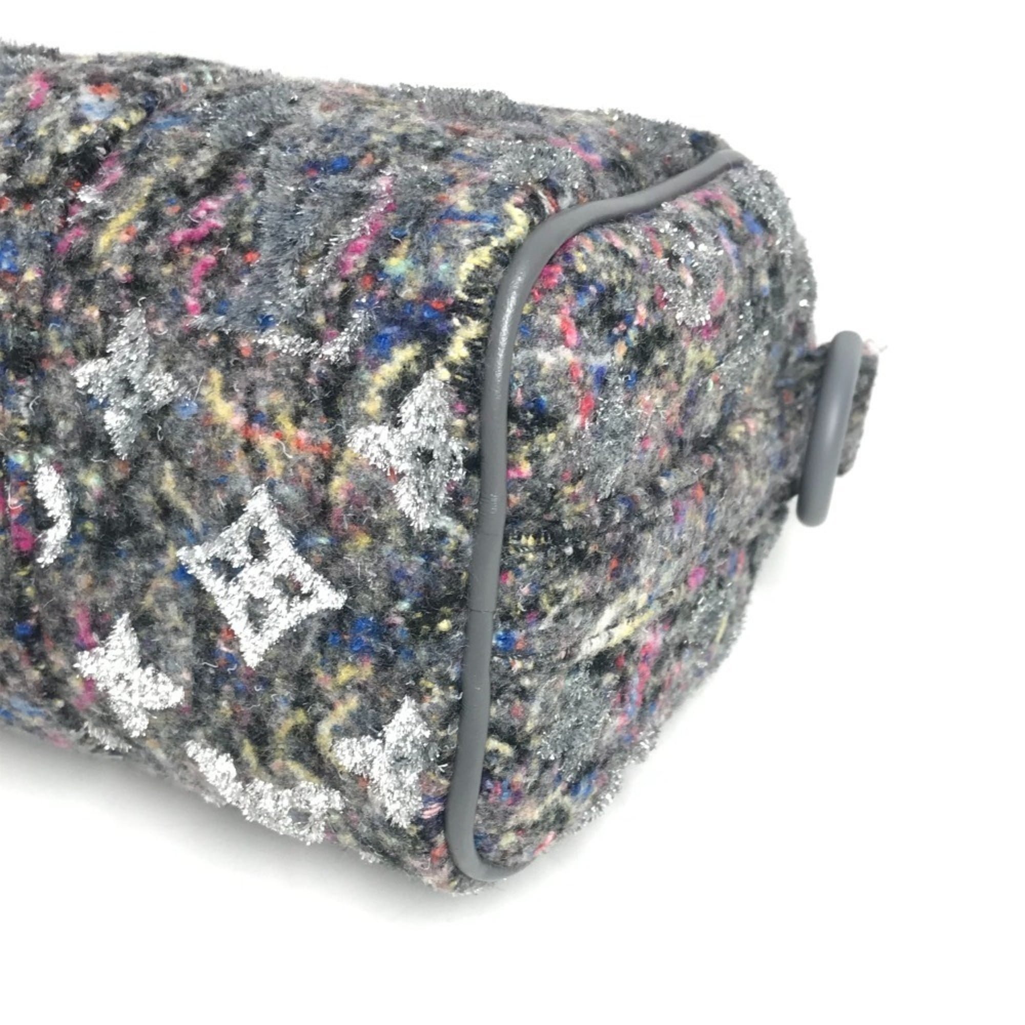 Louis Vuitton Gray Tweed Leather Boston Bag Handbag Shoulder Bag (Pre-Owned)