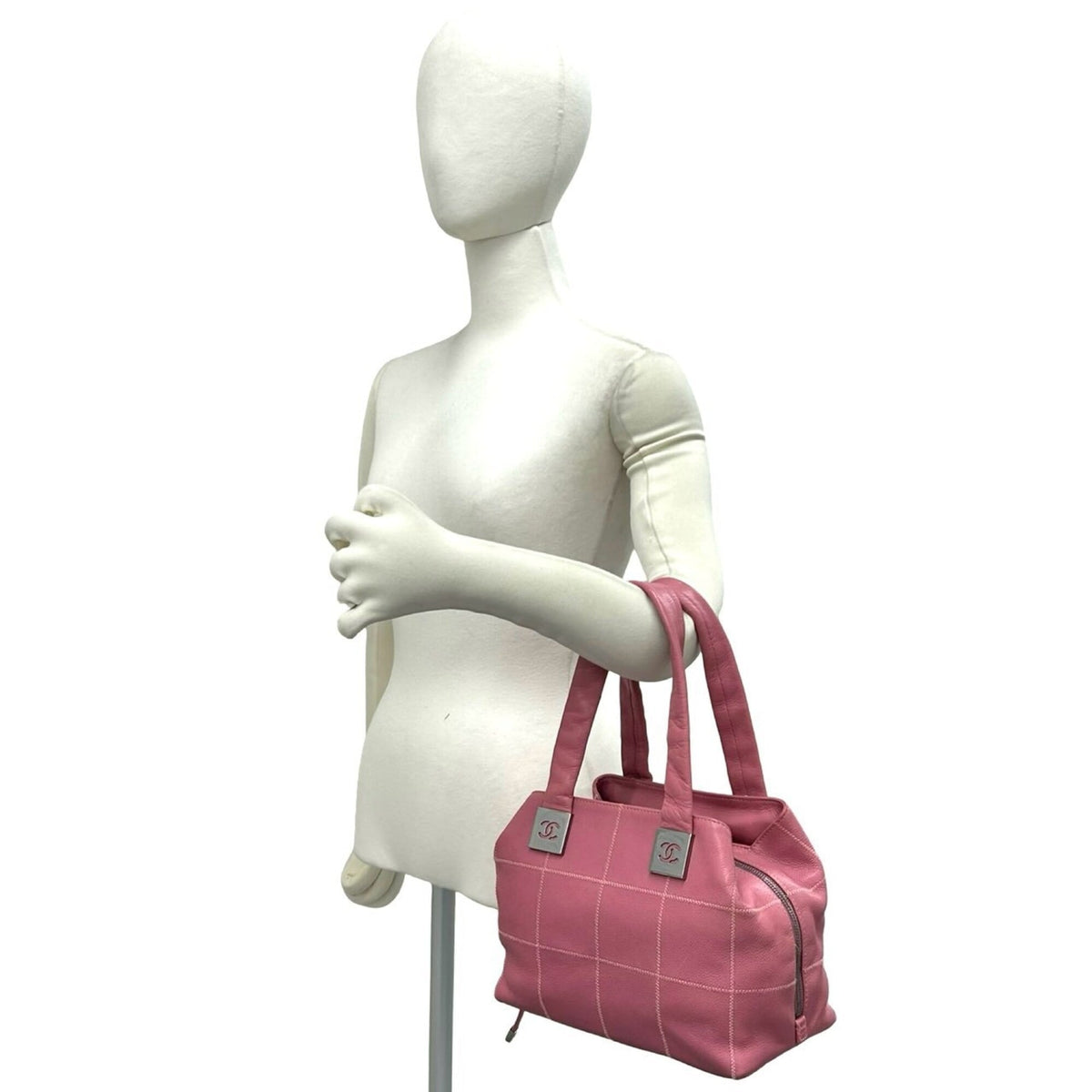Chanel Pink Grained Calfskin Boston Bag Handbag (Pre-Owned)