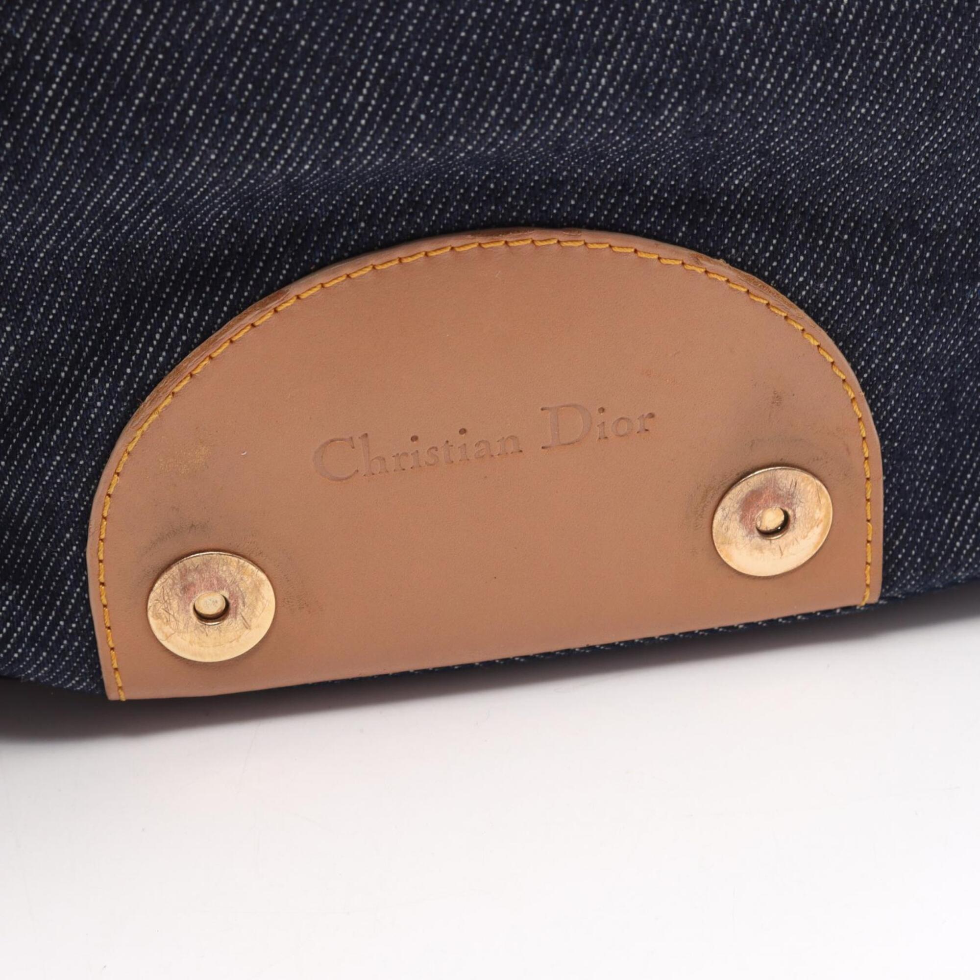 Christian Dior Beige Navy Denim Leather Handbag Shoulder Bag (Pre-Owned)