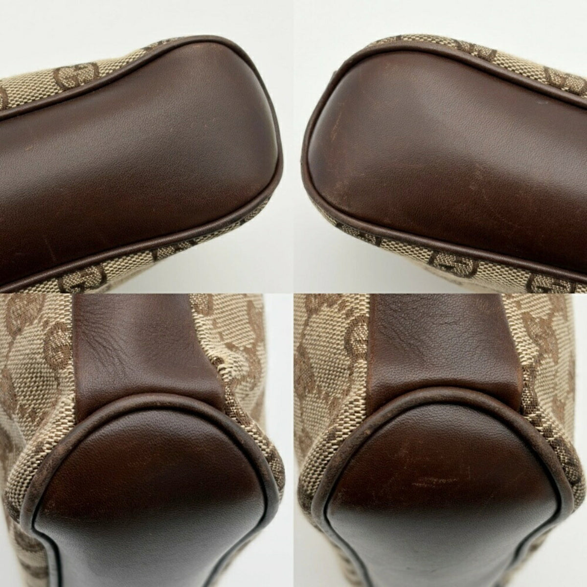 Gucci Gg Canvas Beige Dark Brown Gg Canvas Leather Shoulder Bag (Pre-Owned)