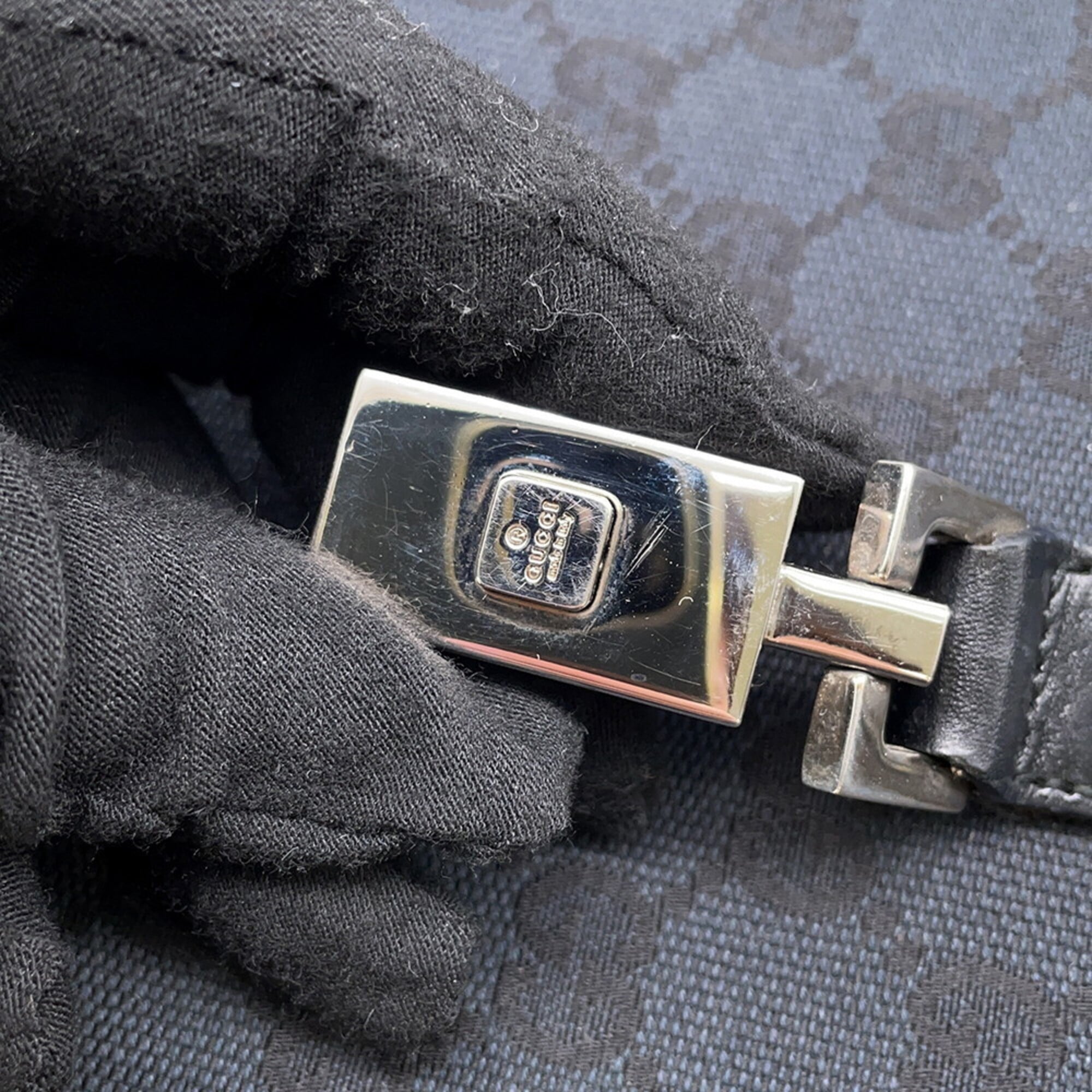 Gucci Black Canvas Leather Tote Bag (Pre-Owned)