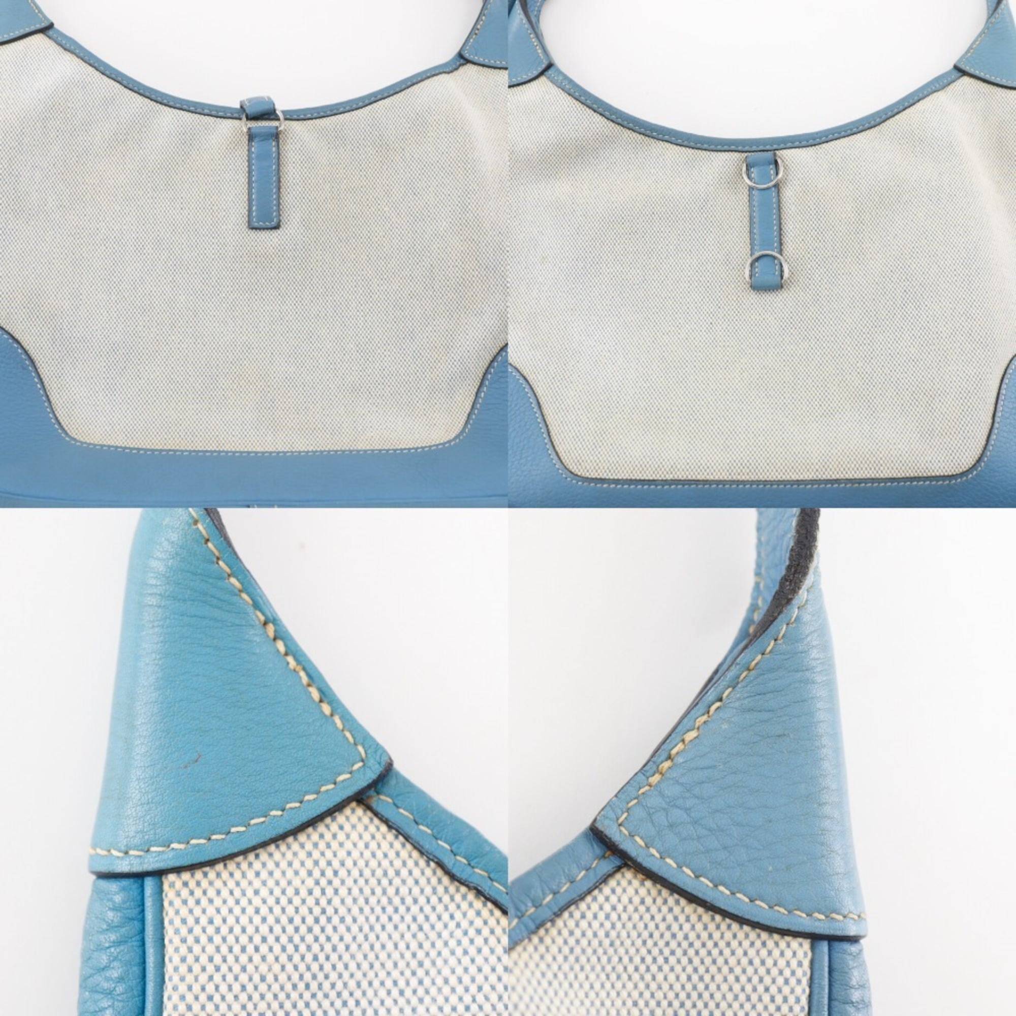 Hermes Trim Blue Natural Toile H Shoulder Bag (Pre-Owned)