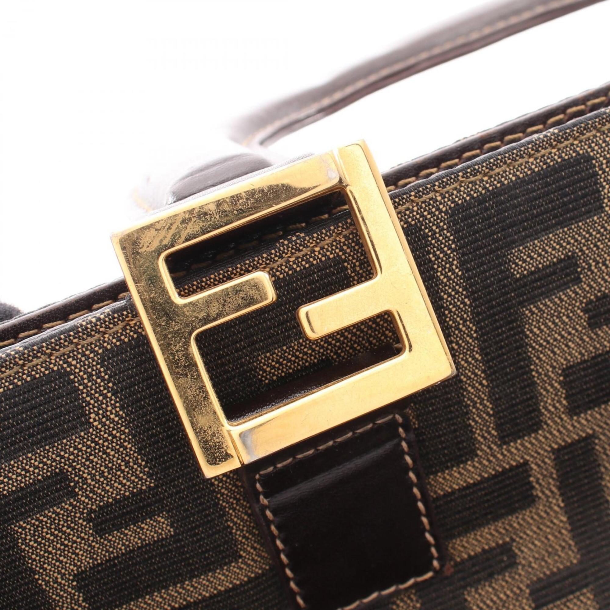 Fendi Zucca Brown Canvas Leather Handbag Tote Bag (Pre-Owned)