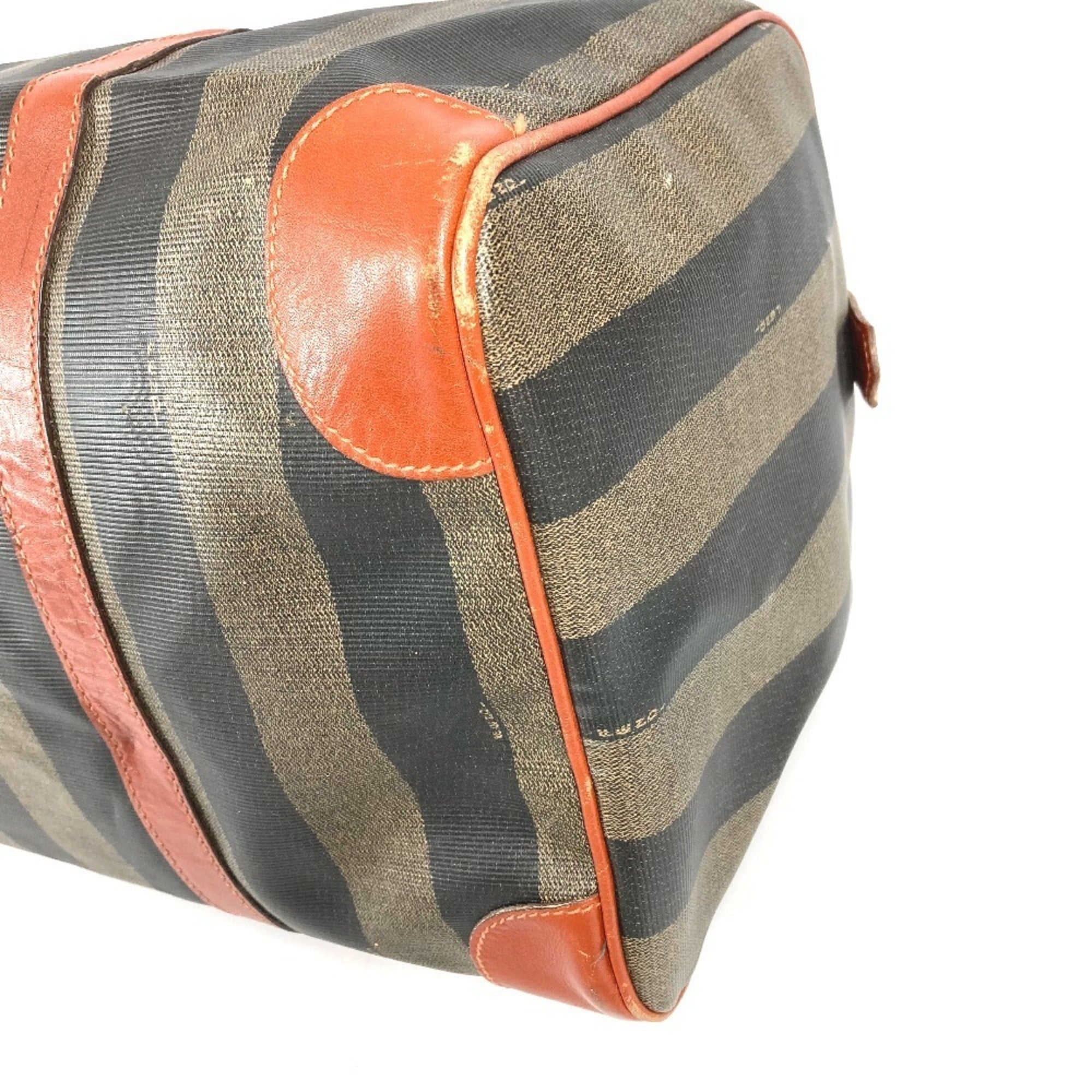 Fendi Brown Khaki Pvc Leather Boston Bag Handbag (Pre-Owned)