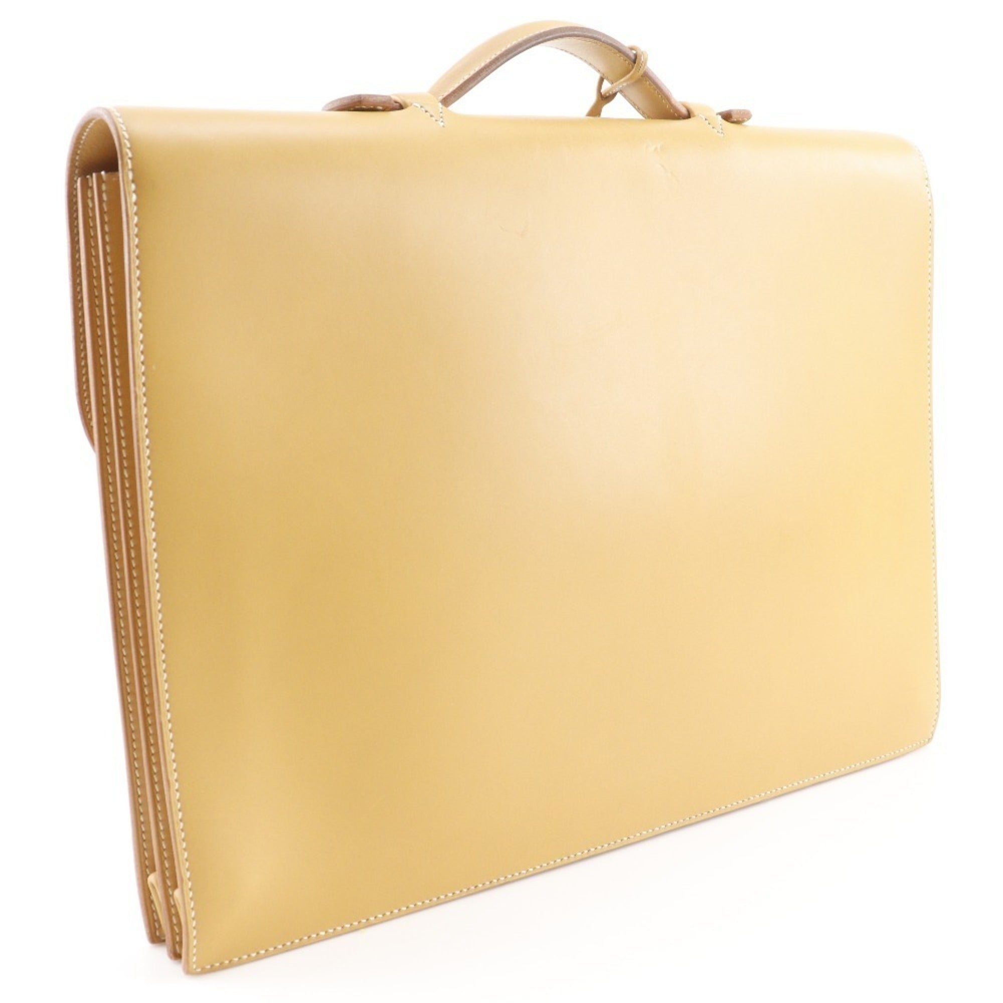 Hermes Sac A Depeche Brown Natural Yellow Box Calf Leather Briefcase (Pre-Owned)