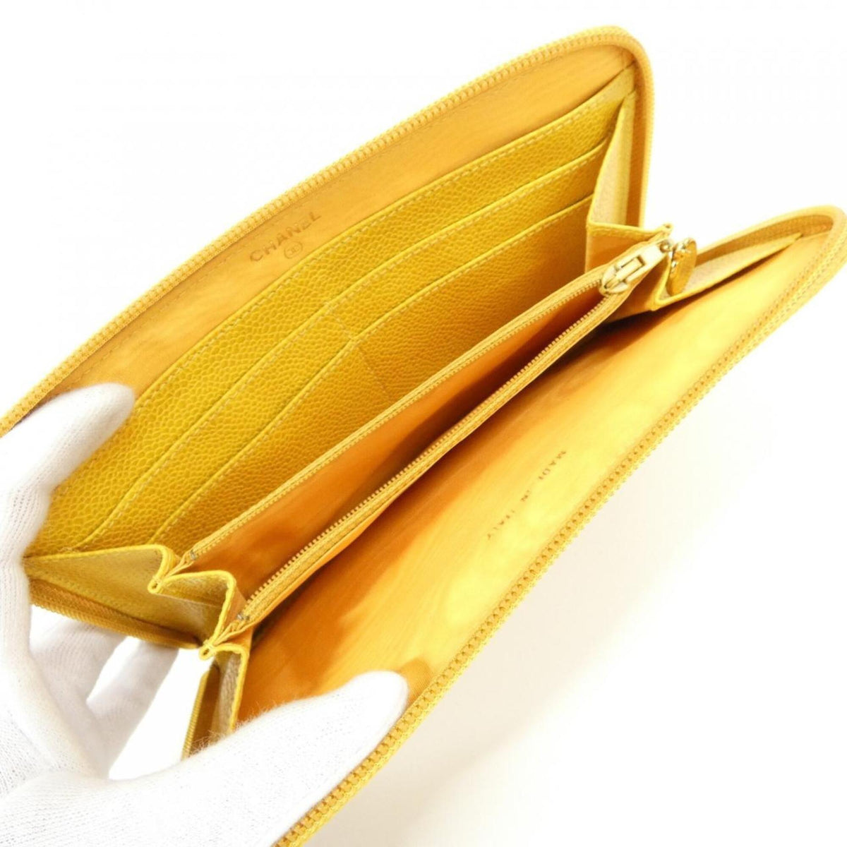 Chanel Yellow Grained Calfskin Long Wallet (Bi-Fold) (Pre-Owned)