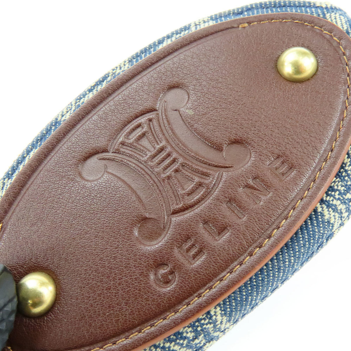 Celine Blue Brown Denim Leather Coin Purse/Coin Case (Pre-Owned)
