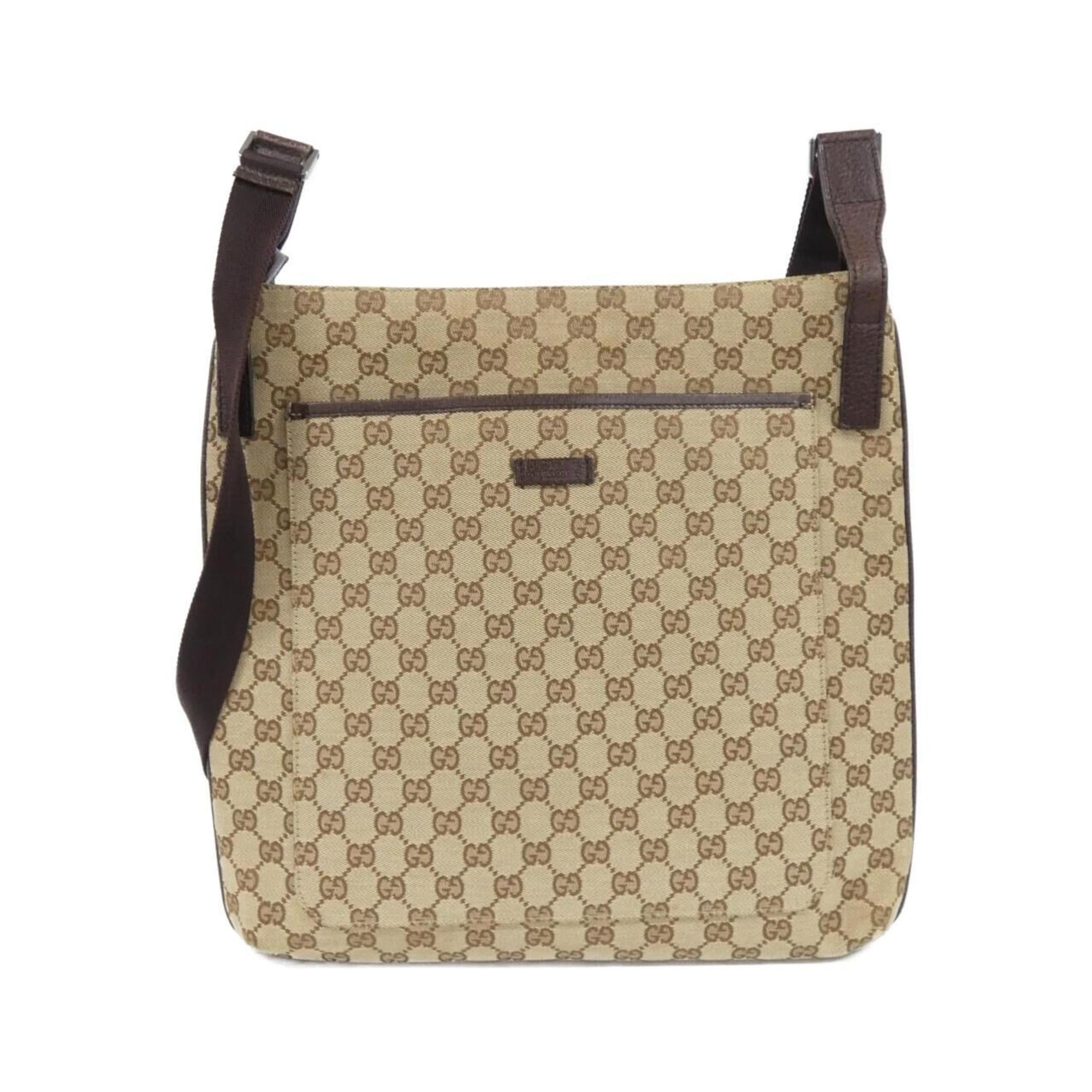 Gucci Gg Canvas Beige Dark Brown Gg Canvas Shoulder Bag (Pre-Owned)