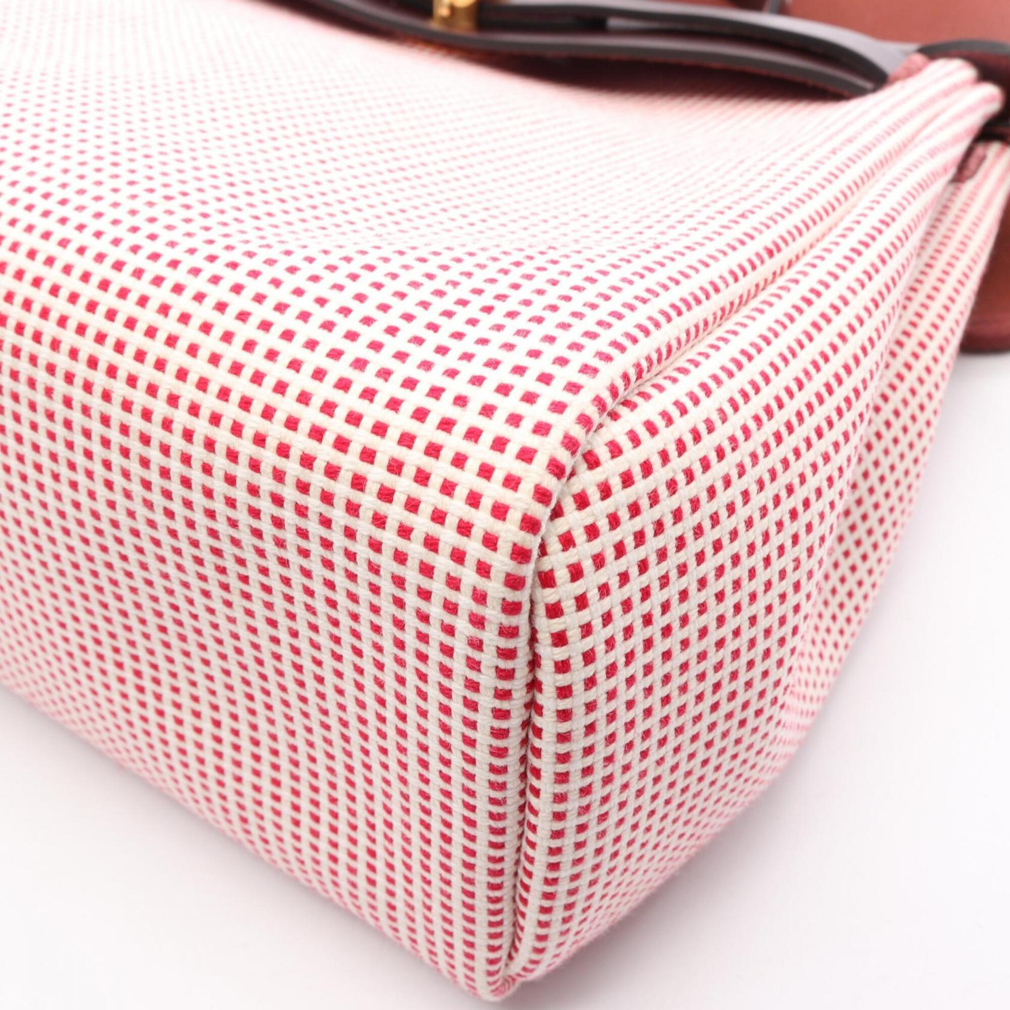Hermes Bordeaux Red Color White Canvas Handbag Pouch (Pre-Owned)