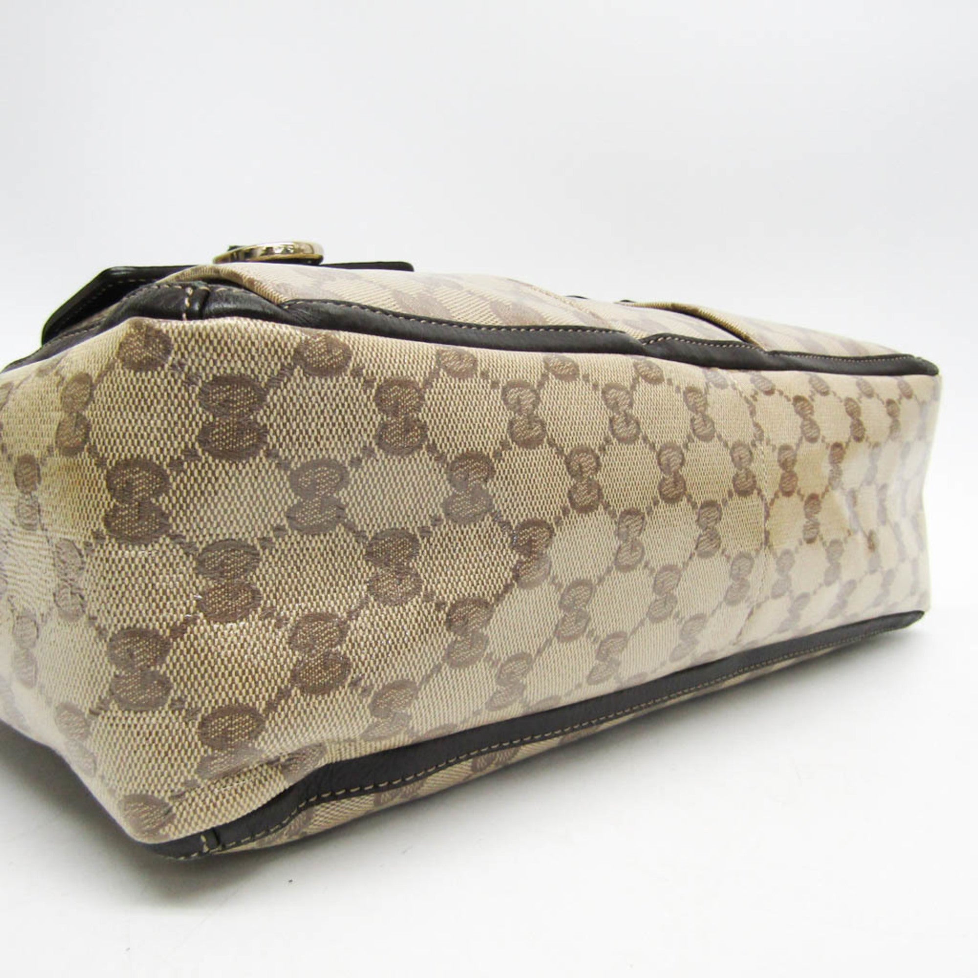 Gucci Gg Crystal Beige Dark Brown Leather Pvc Tote Bag (Pre-Owned)