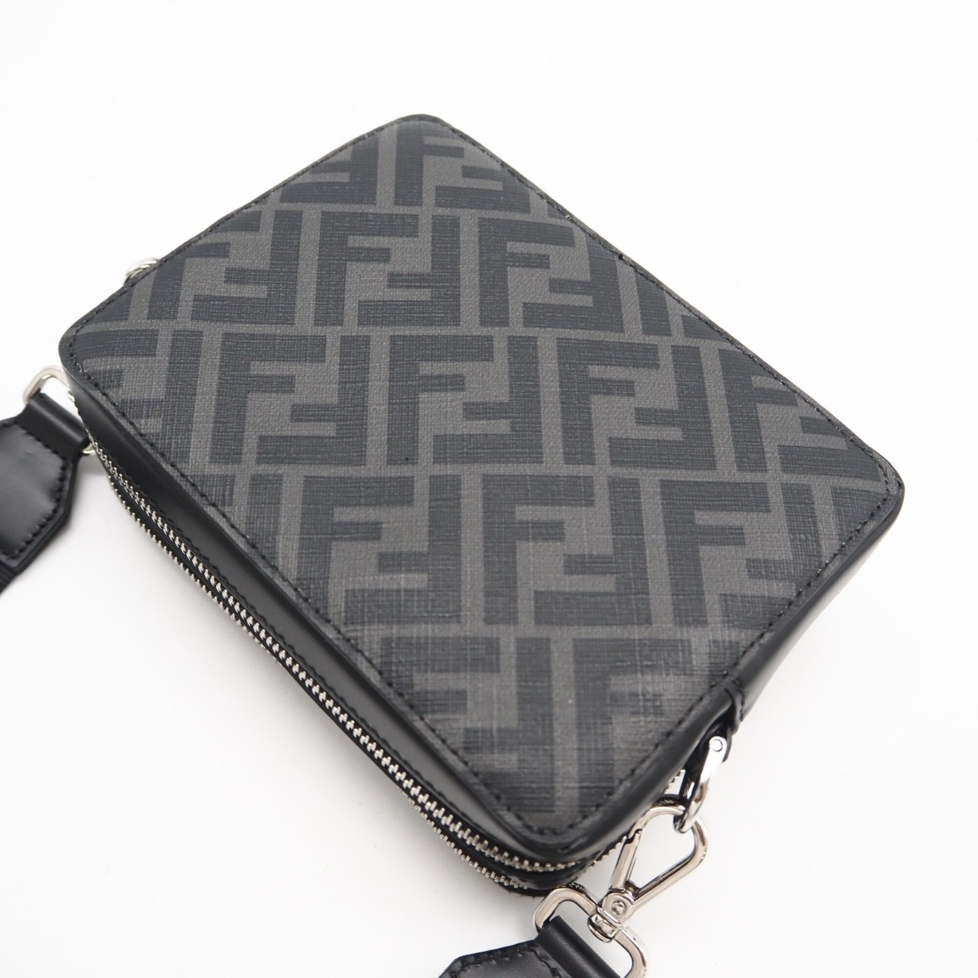 Fendi Black Gray Canvas Leather Pouch Shoulder Bag (Pre-Owned)