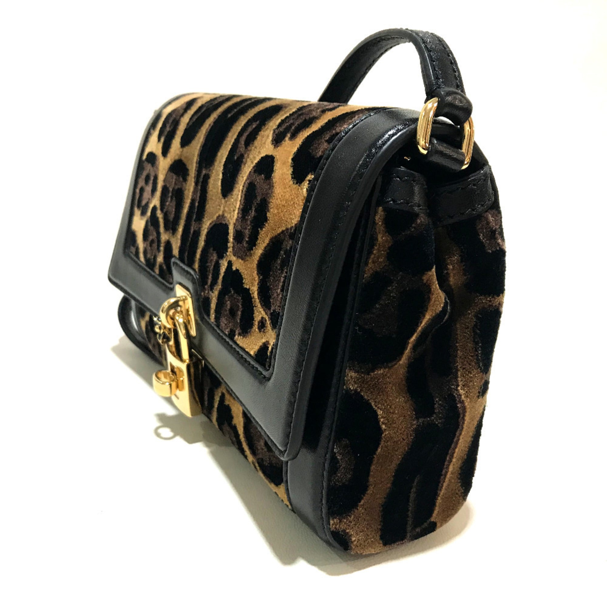 Dolce & Gabbana Black Brown Velvet Leather Shoulder Bag (Pre-Owned)