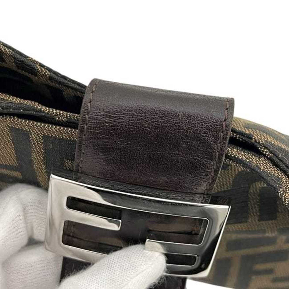 Fendi Zucca Green Khaki Canvas Leather Shoulder Bag (Pre-Owned)