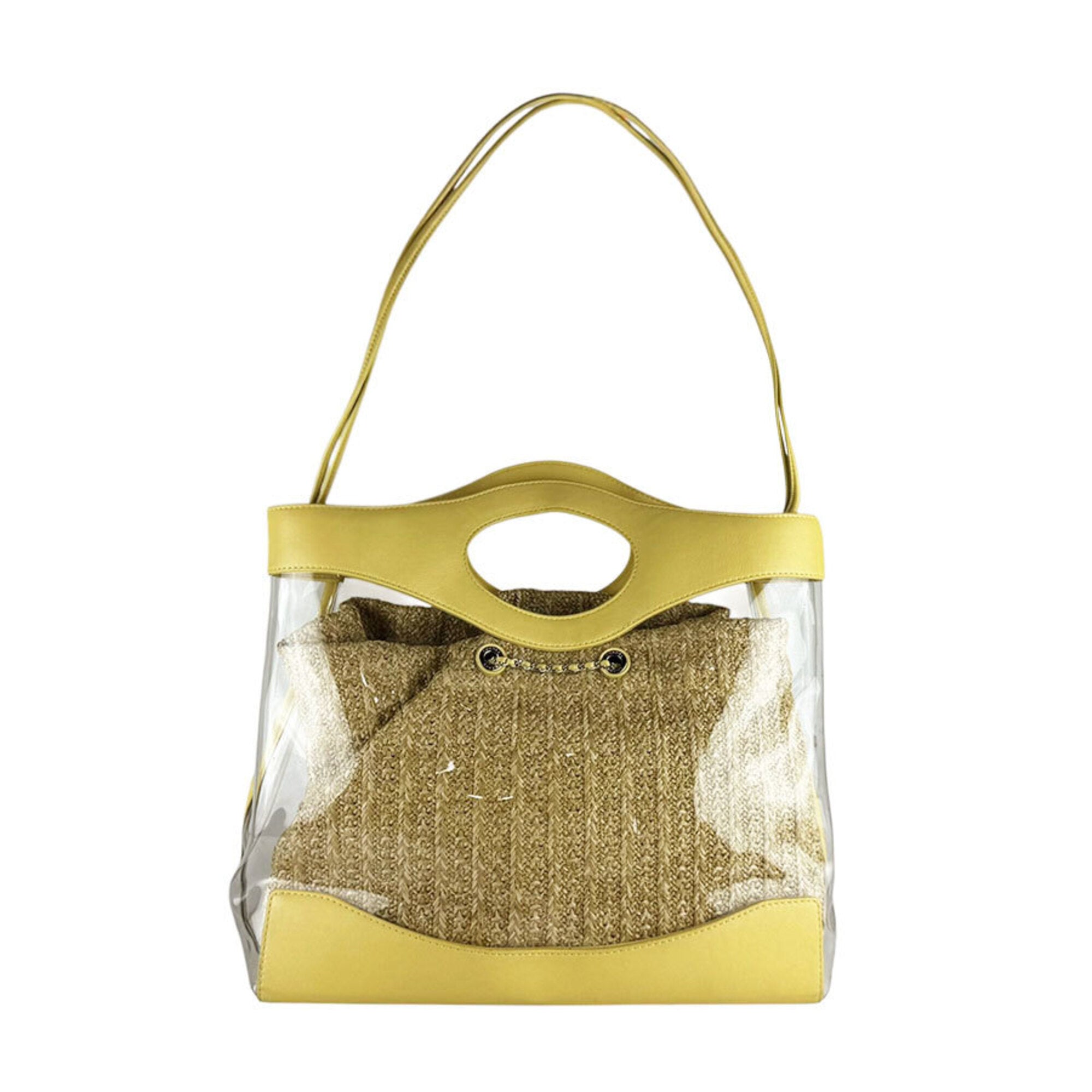 Chanel Yellow Leather Vinyl Handbag Shoulder Bag (Pre-Owned)
