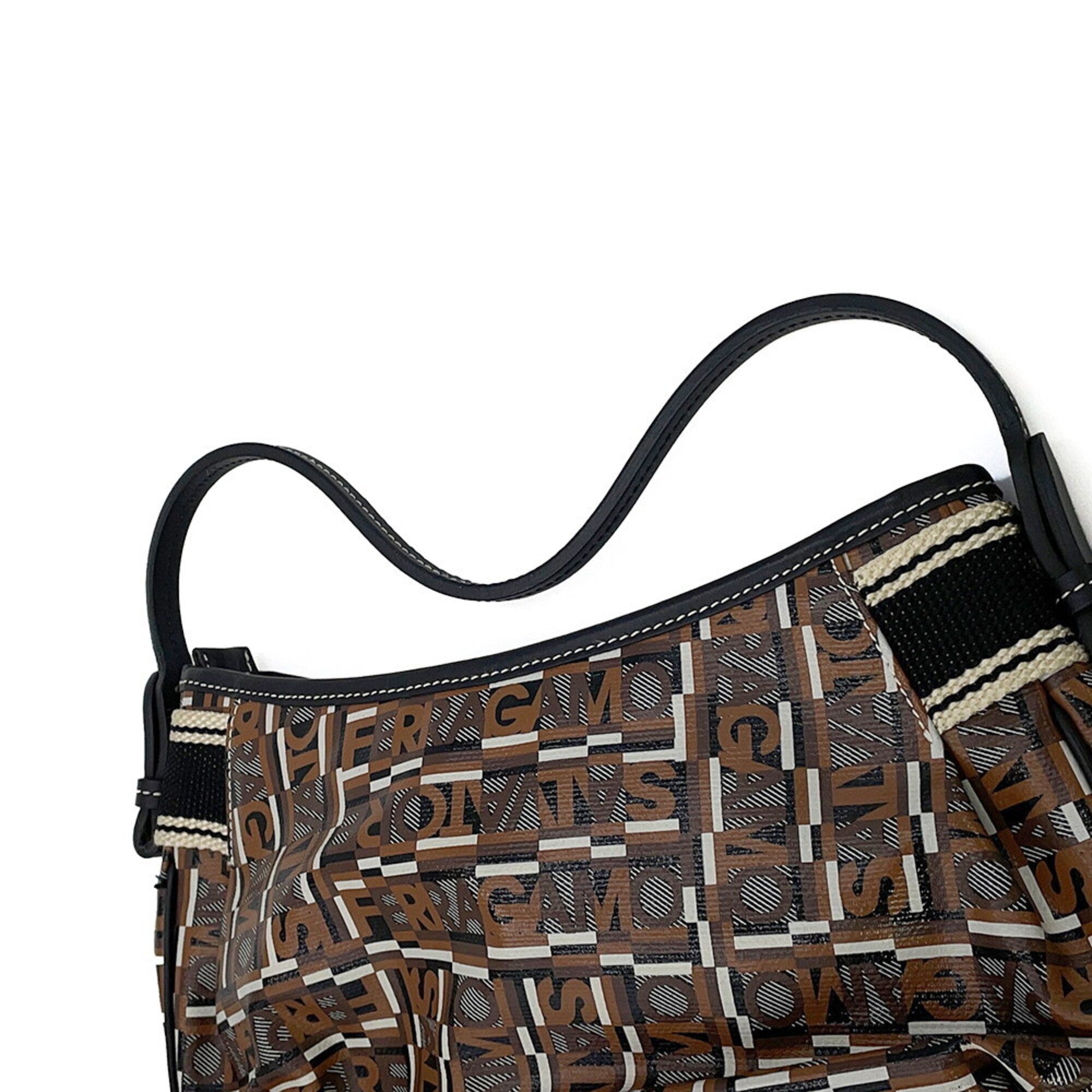 Salvatore Ferragamo Gancini Brown Pvc Leather Handbag (Pre-Owned)