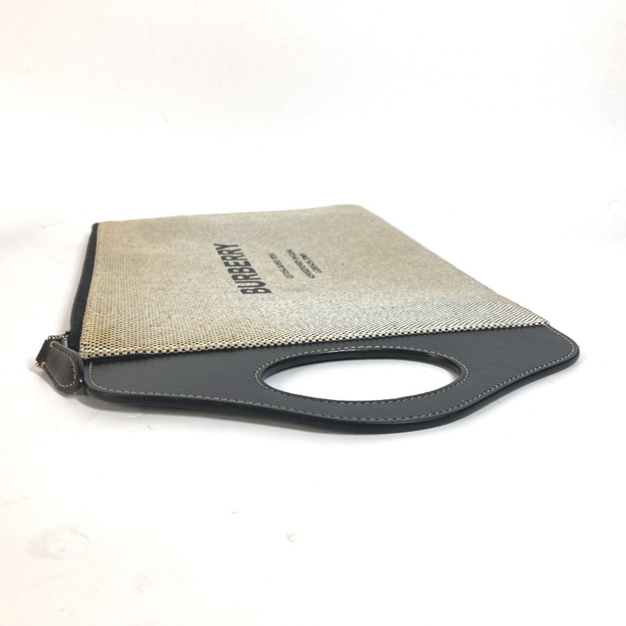 Burberry Black Gray Canvas Leather Clutch Bag Handbag (Pre-Owned)