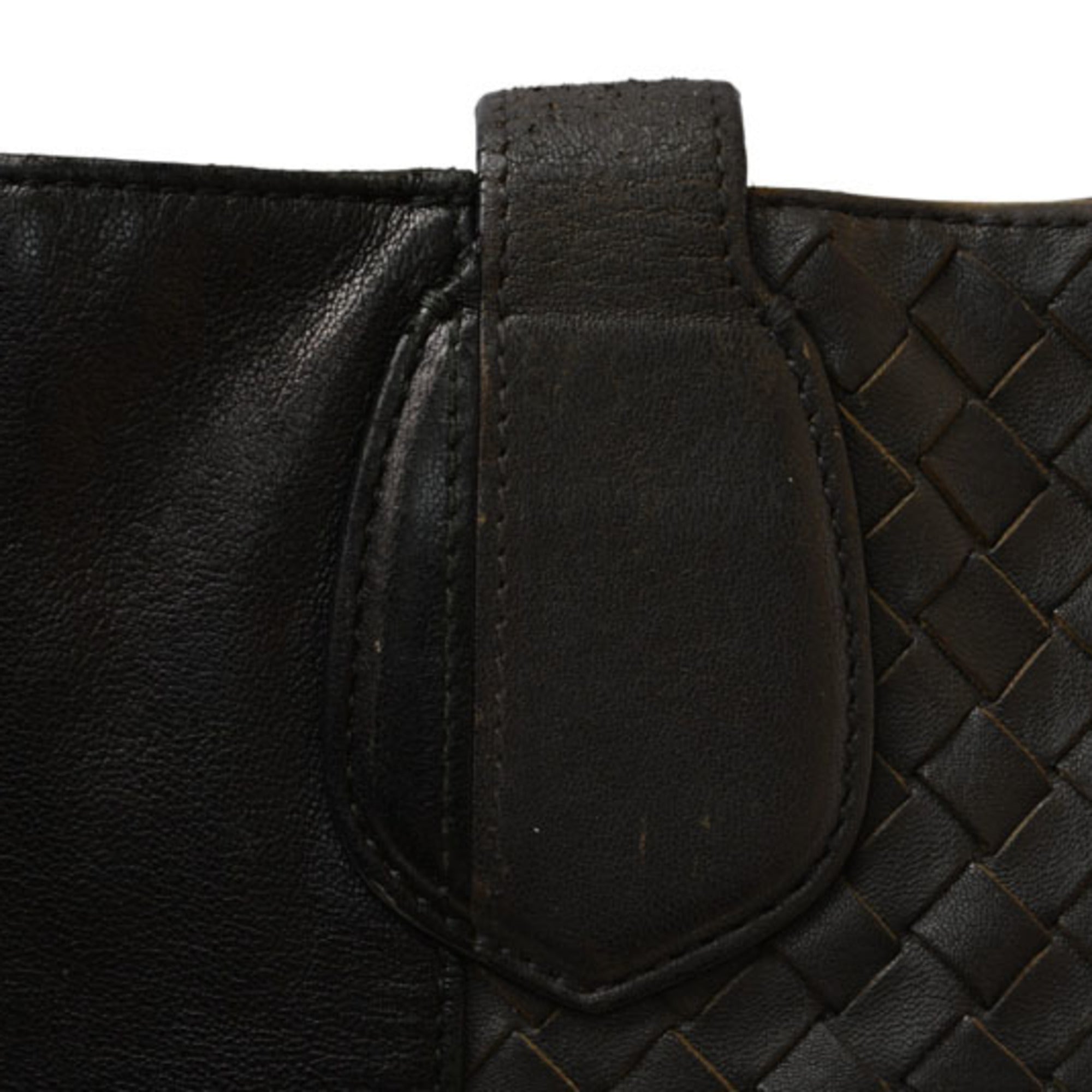 Bottega Veneta Black Gray Leather Messenger Bag Shoulder Bag (Pre-Owned)