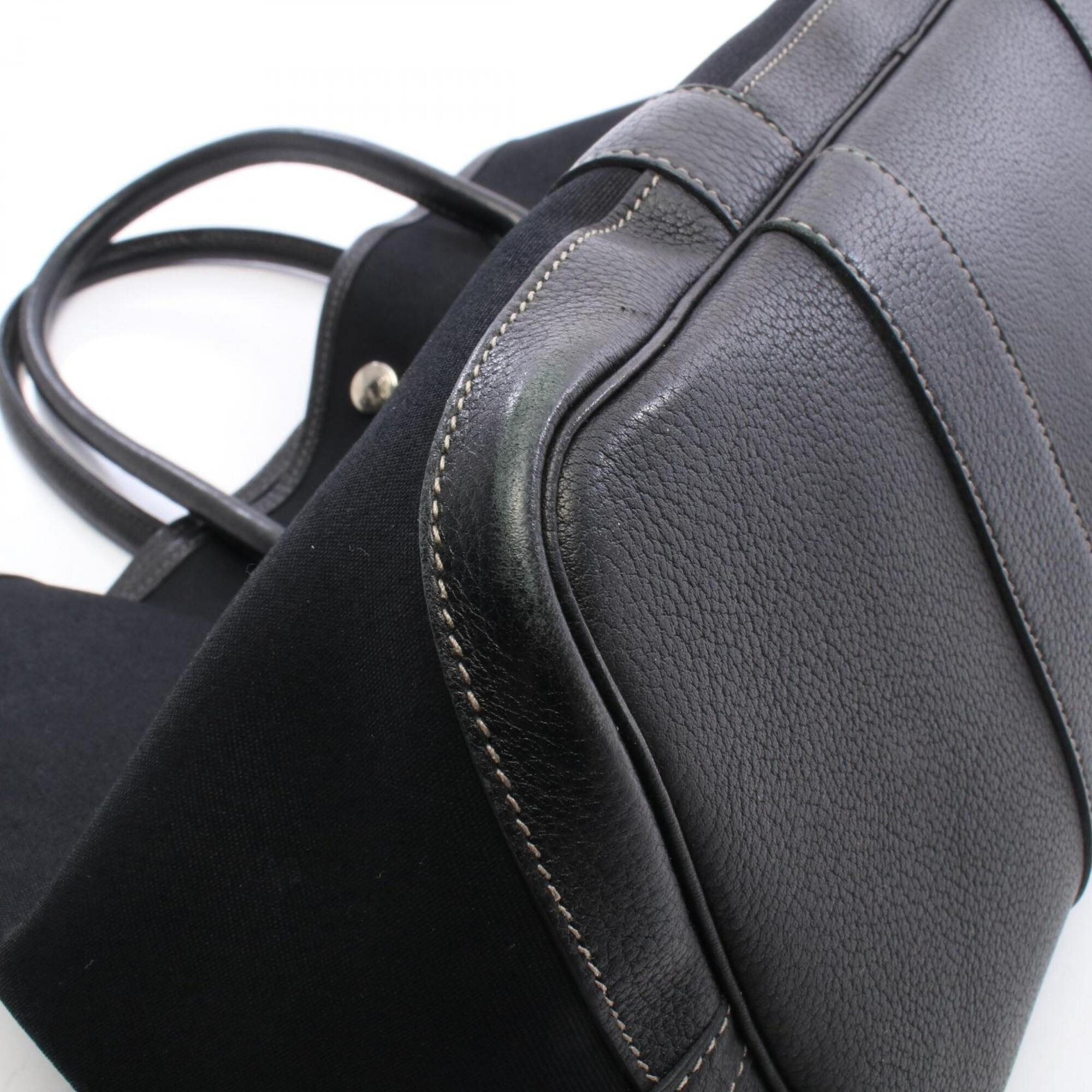 Hermes Black Toile Officier Leather Handbag Tote Bag (Pre-Owned)