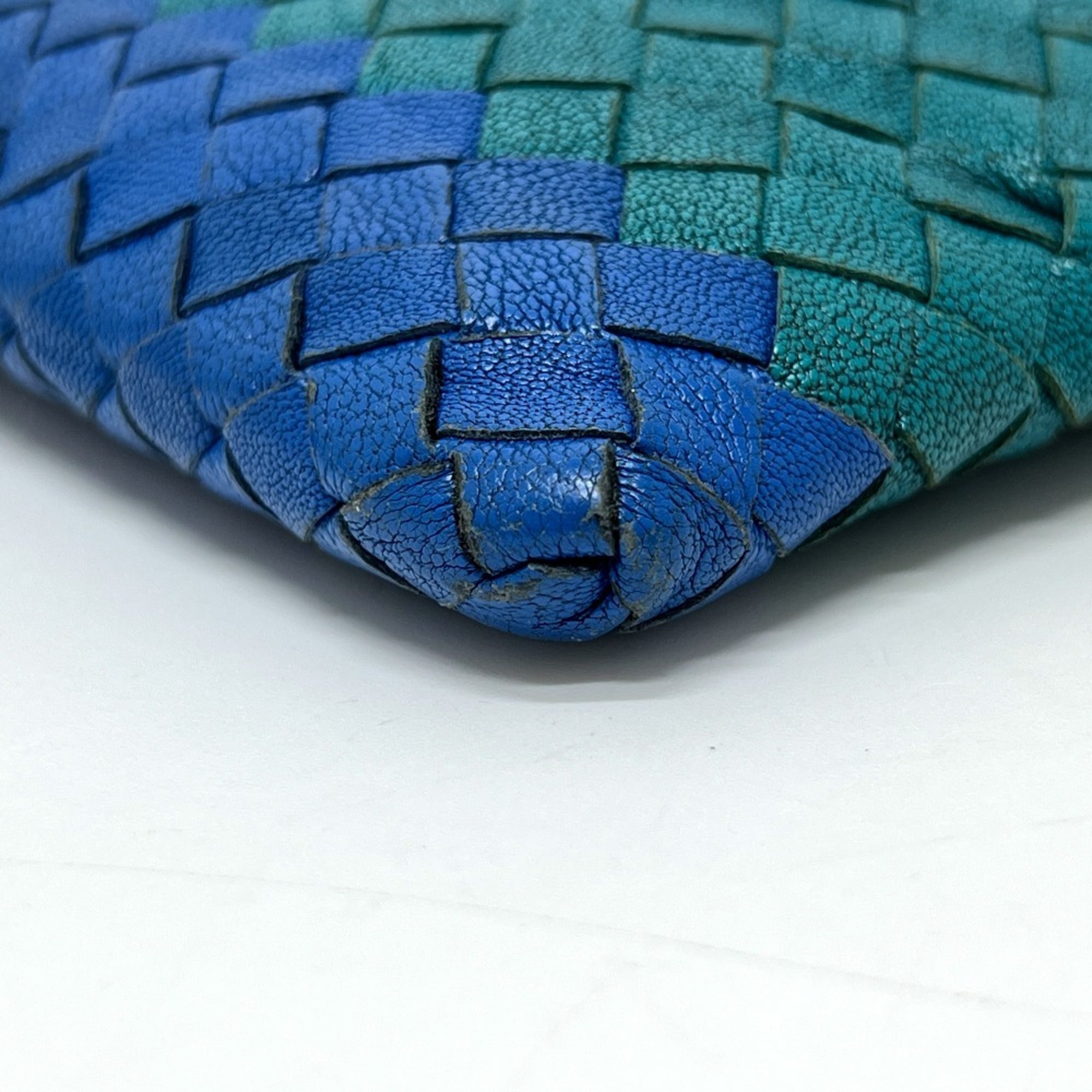 Bottega Veneta Intrecciato Black Blue Green Intrecciato Clutch Bag Pouch (Pre-Owned)