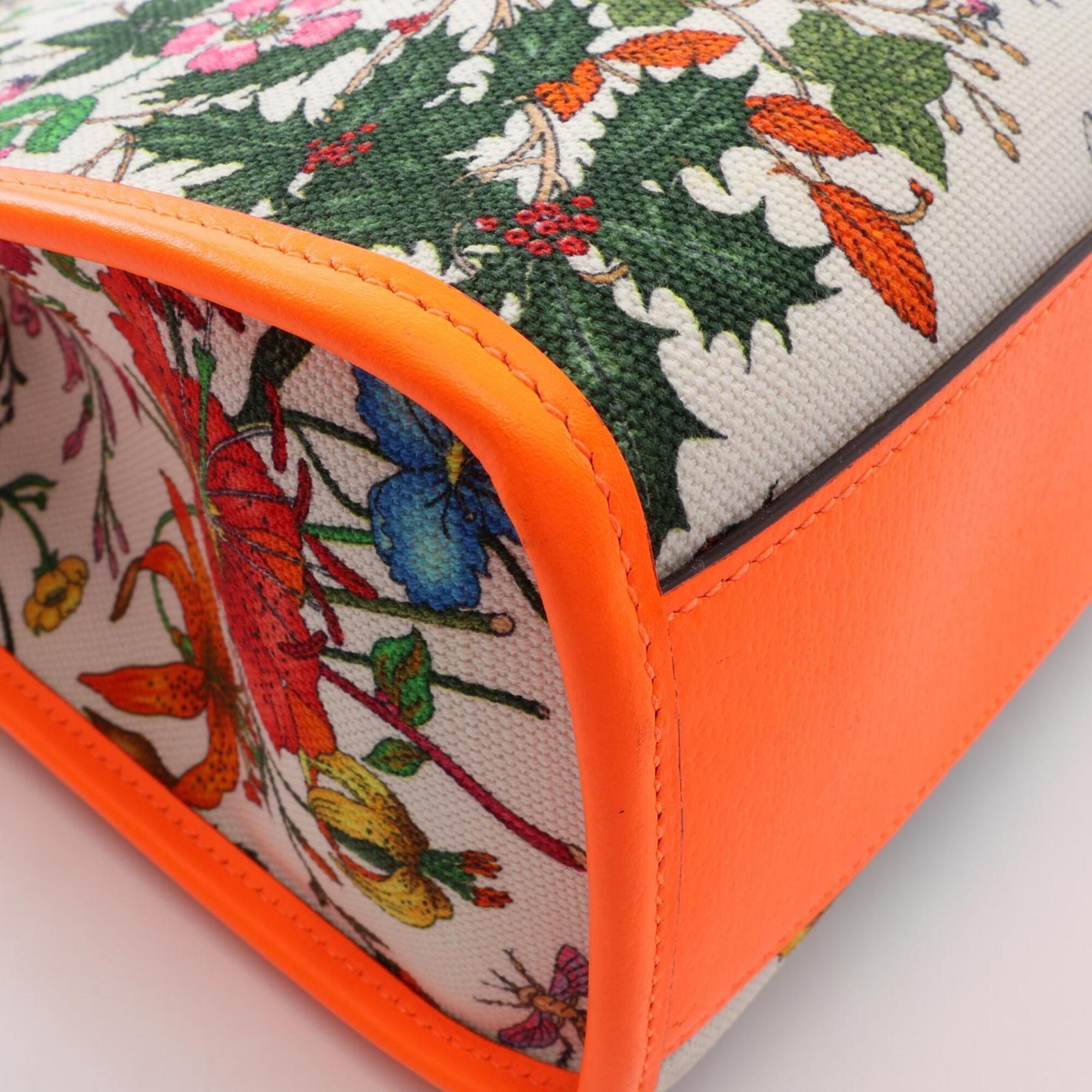 Gucci Flora Ivory Multi-Color Orange Canvas Handbag (Pre-Owned)