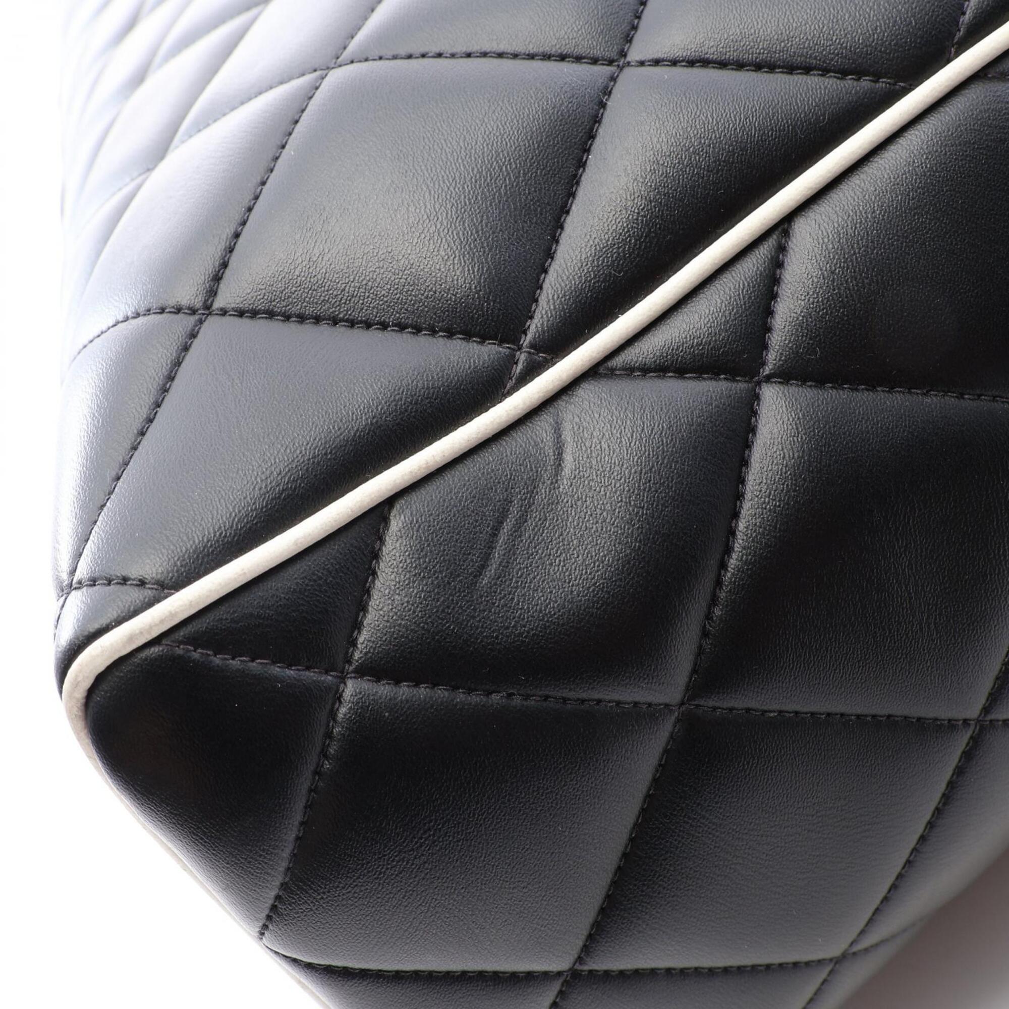 Chanel Black White Leather Boston Bag Handbag (Pre-Owned)