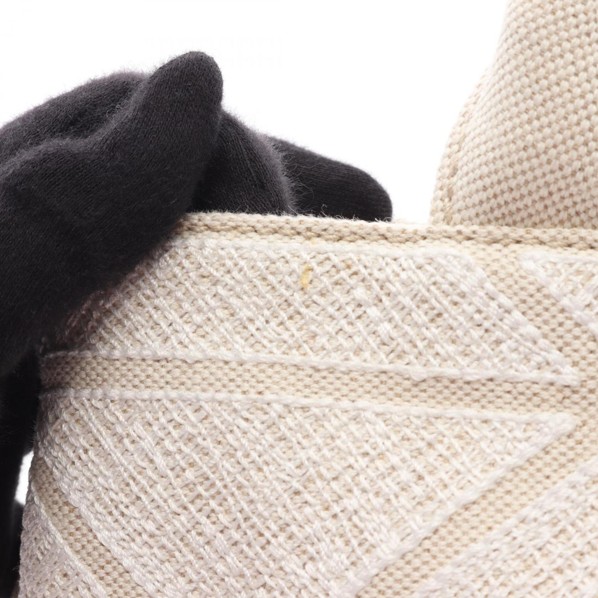 Prada Beige White Canapa Handbag Tote Bag (Pre-Owned)
