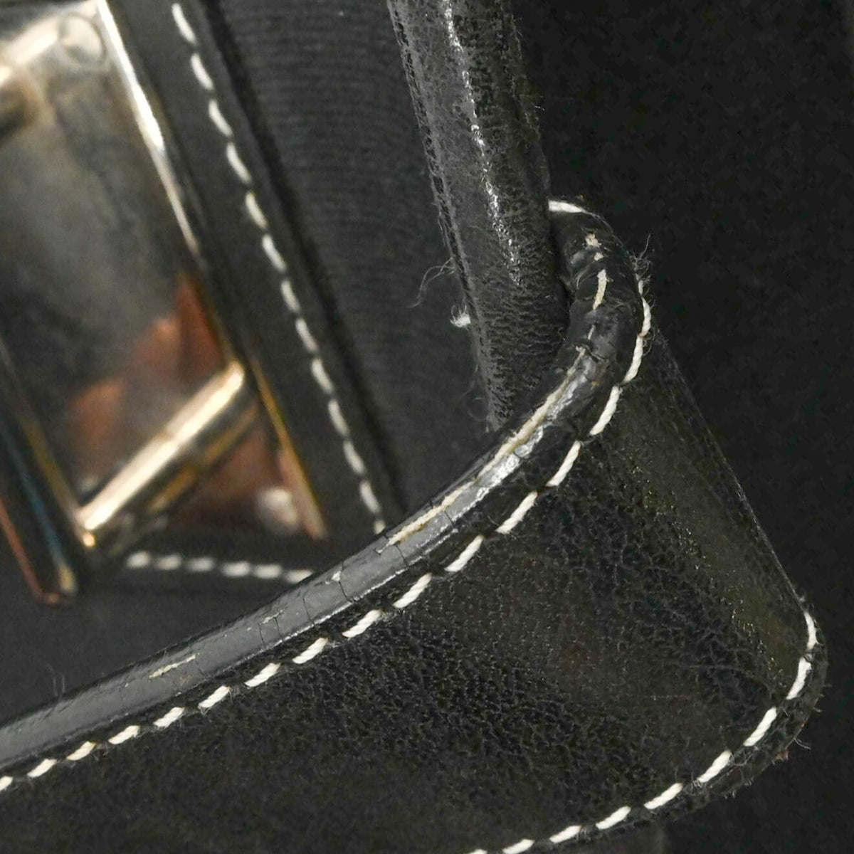 Hermes Buenaventura Black Toile H Leather Messenger Bag Shoulder Bag (Pre-Owned)