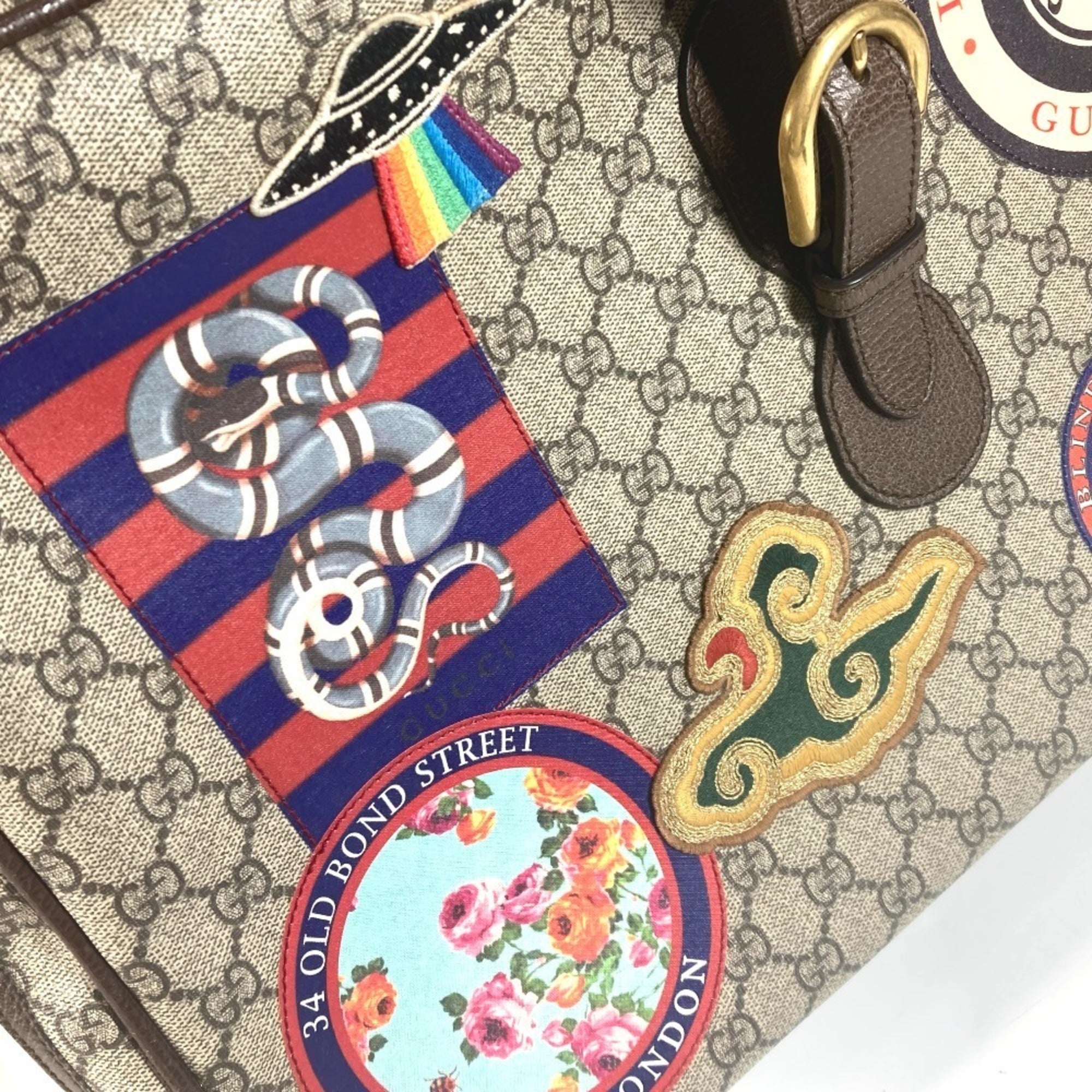Gucci Beige Multi-Color Gg Supreme Boston Bag (Pre-Owned)