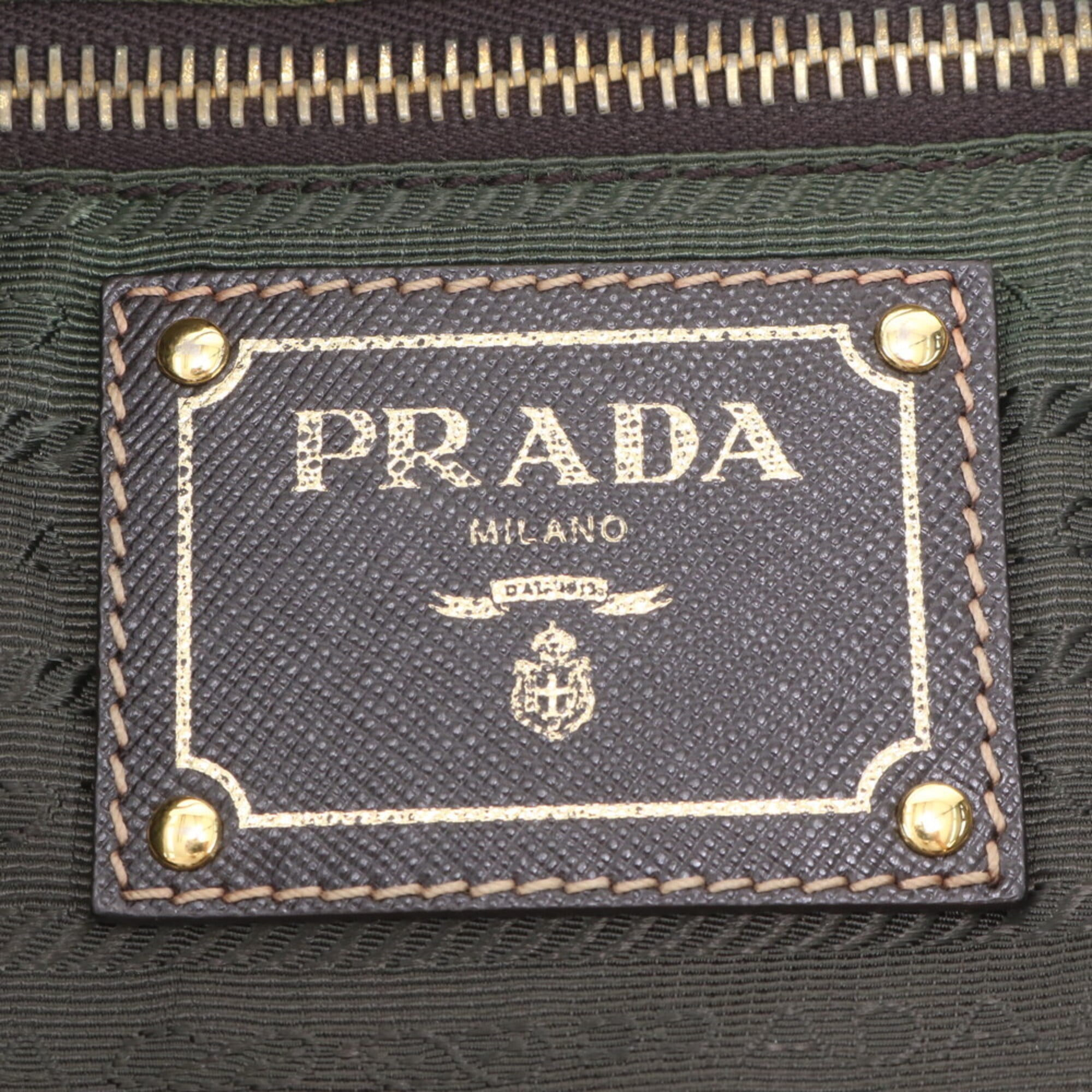 Prada Green Khaki Leather Nylon Crossbody Bag Handbag Shoulder Bag Tote Bag (Pre-Owned)