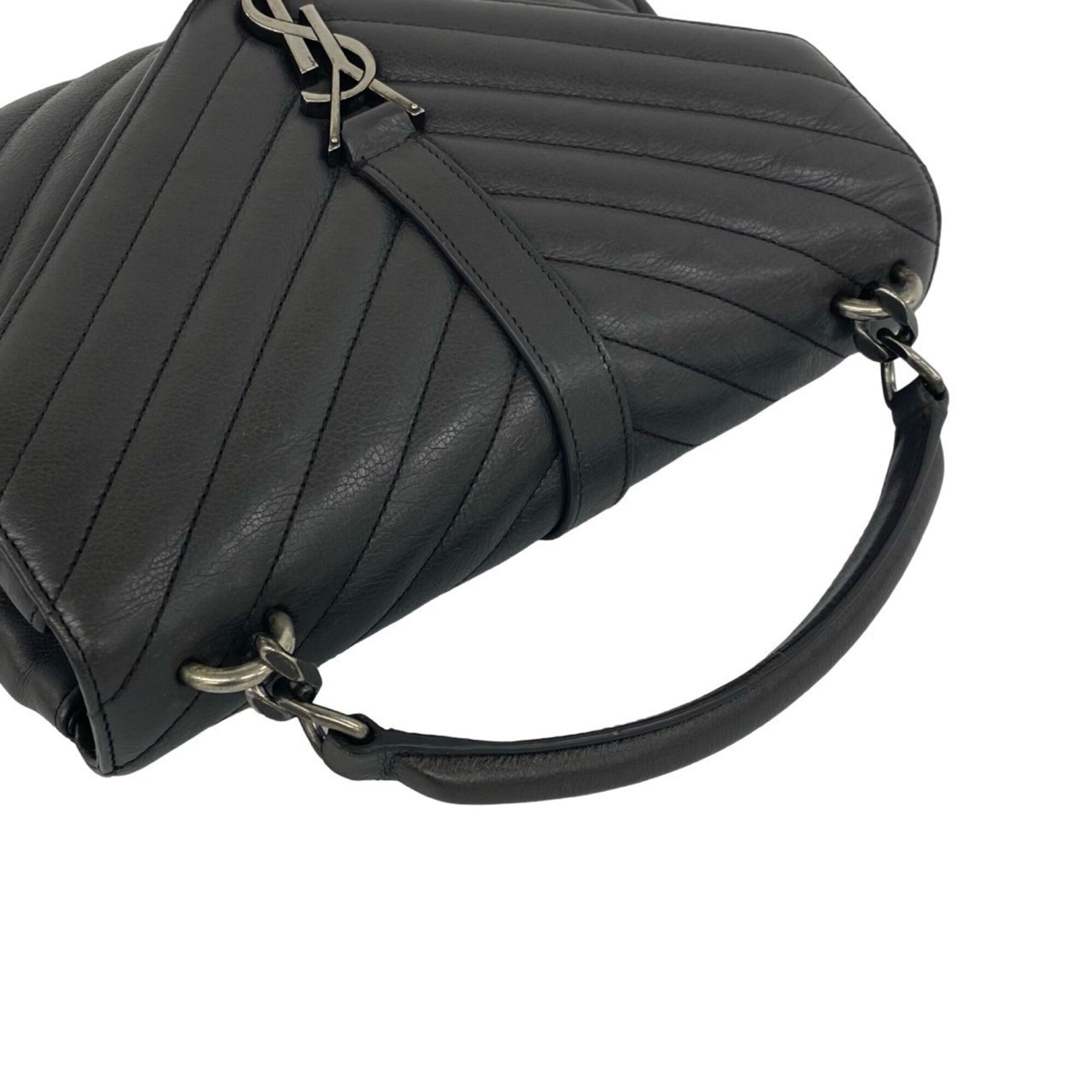 Saint Laurent Gray Leather Handbag Shoulder Bag (Pre-Owned)