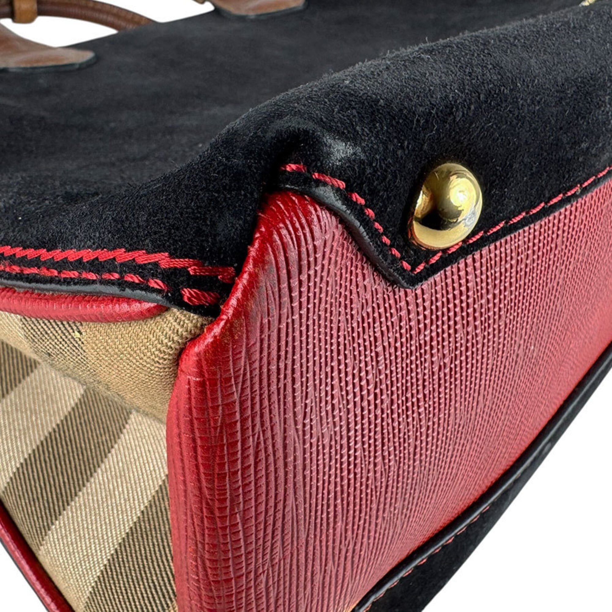 Burberry Black Brown Red Color Suede Leather Handbag Shoulder Bag (Pre-Owned)