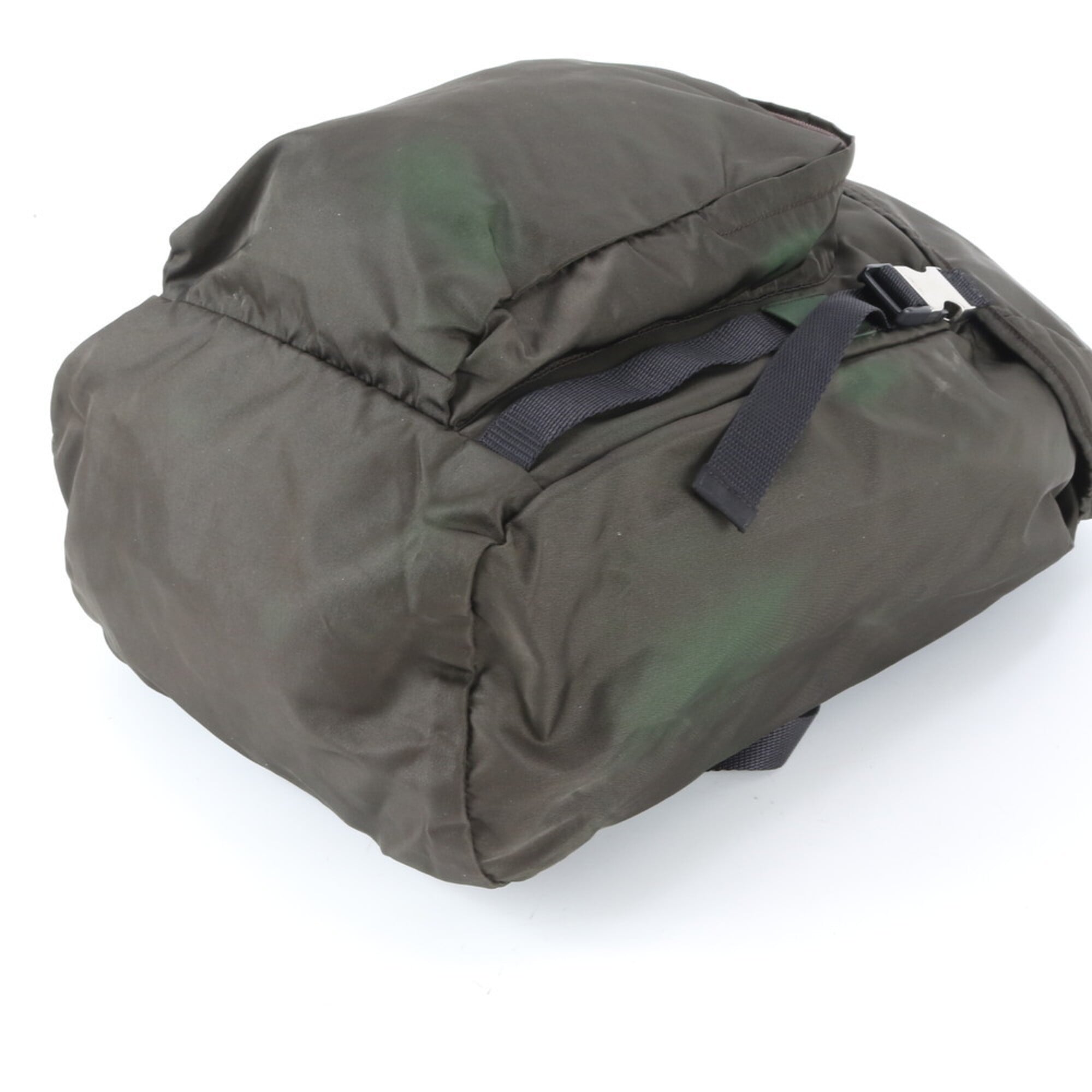 Prada Black Green Khaki Nylon Leather Backpack Handbag (Pre-Owned)