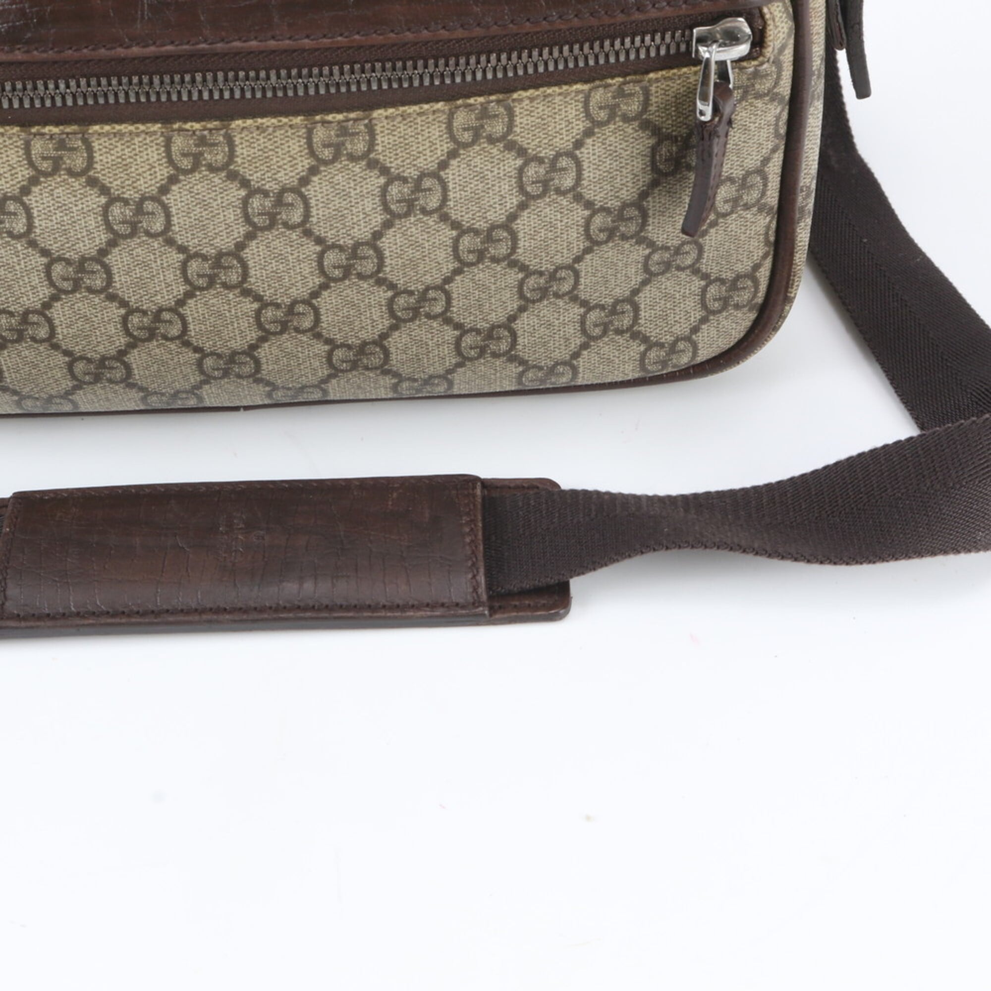 Gucci Beige Dark Brown Leather Coated Canvas Shoulder Bag Tote Bag (Pre-Owned)