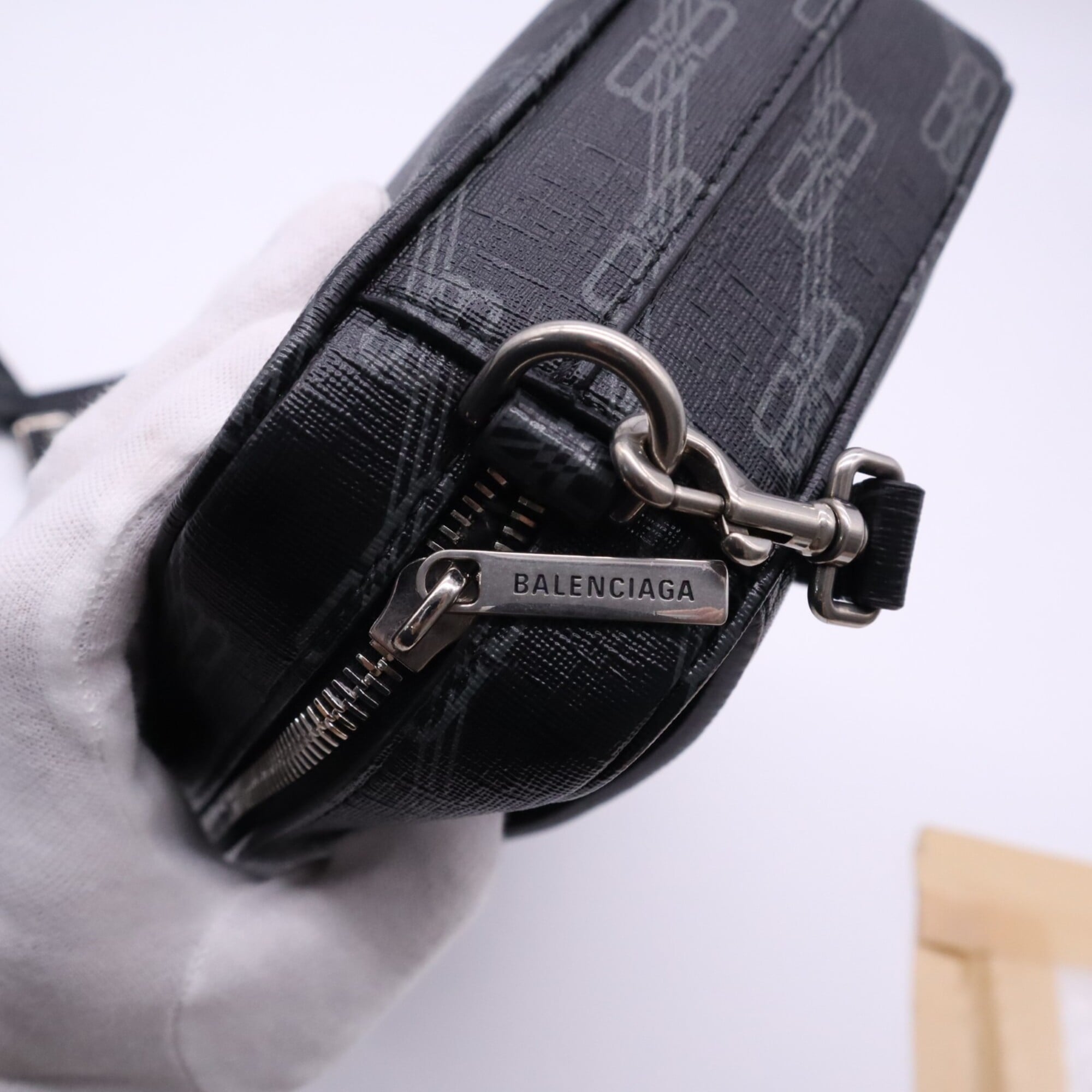 Balenciaga Black Gray Coated Canvas Shoulder Bag (Pre-Owned)