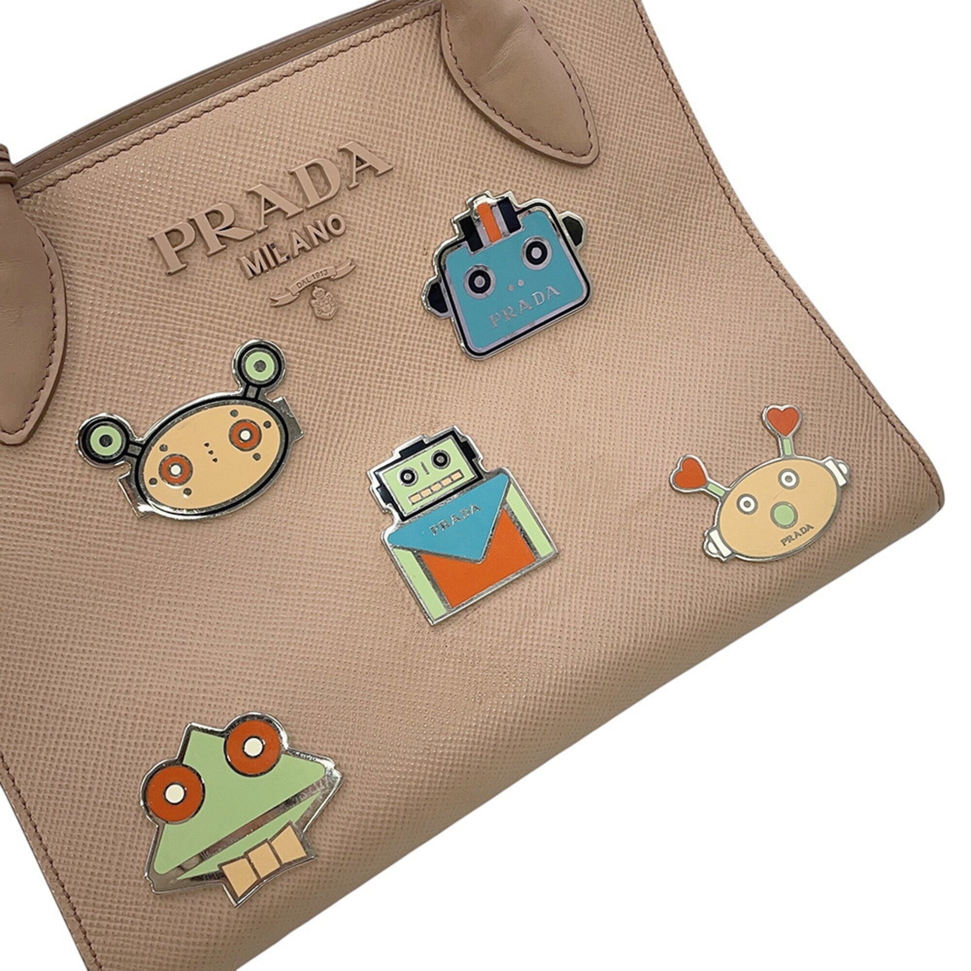 Prada Pink Beige Leather Handbag Pouch Shoulder Bag (Pre-Owned)