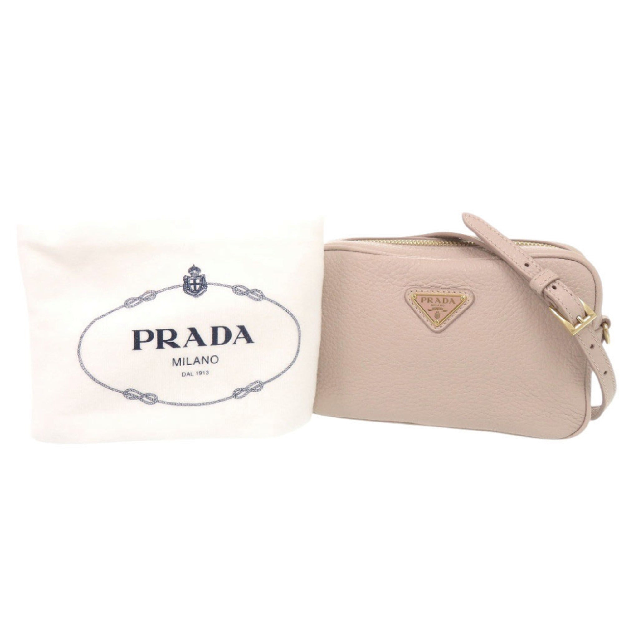 Prada Pink Beige Leather Shoulder Bag (Pre-Owned)