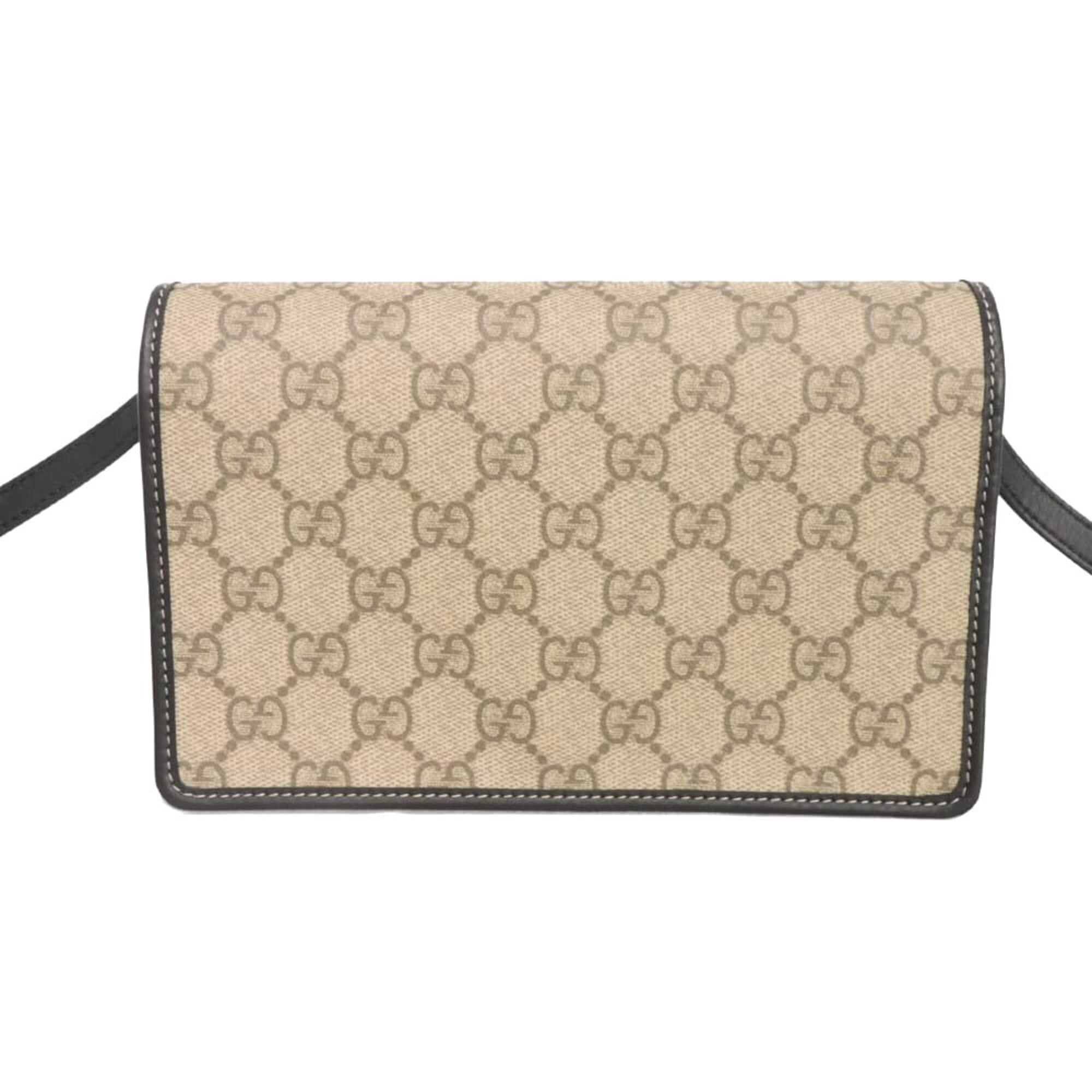 Gucci Beige Black Gg Supreme Leather Shoulder Bag (Pre-Owned)