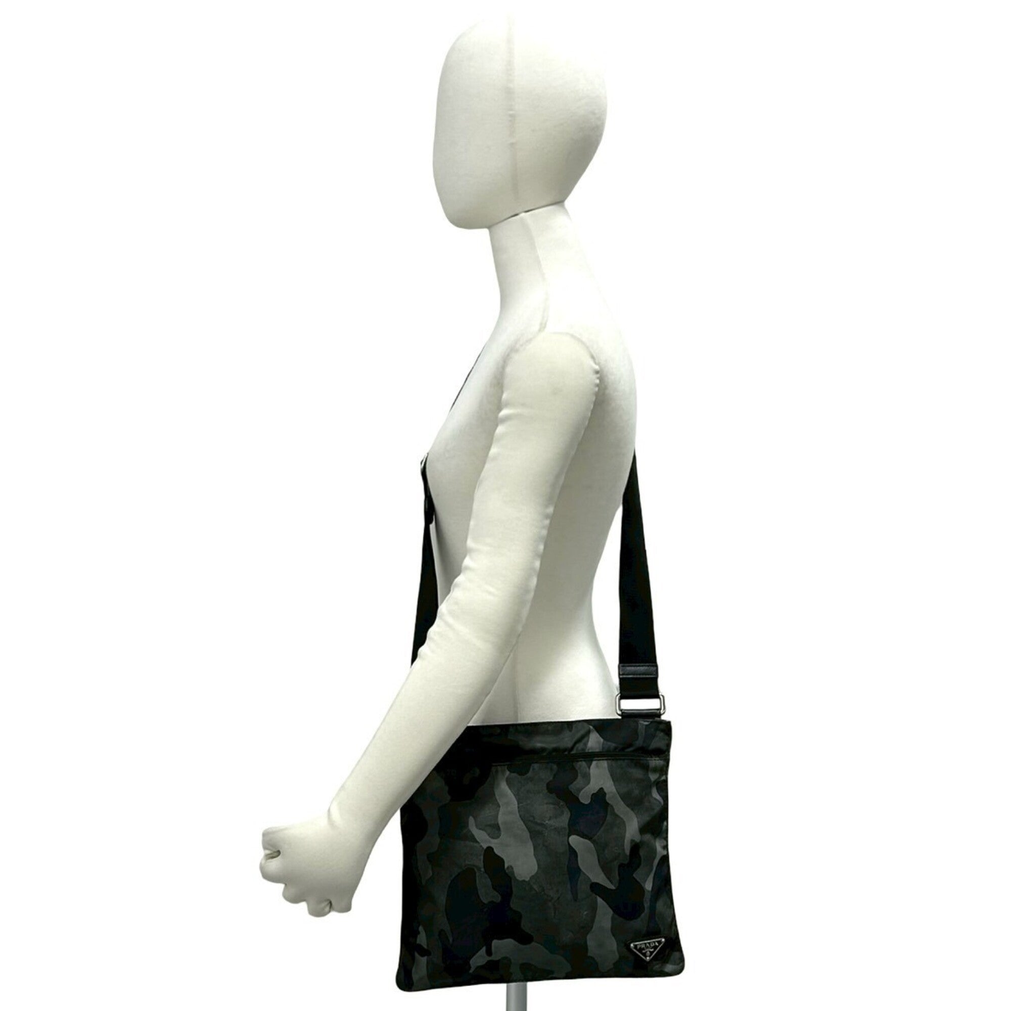Prada Black Khaki Nylon Leather Shoulder Bag (Pre-Owned)